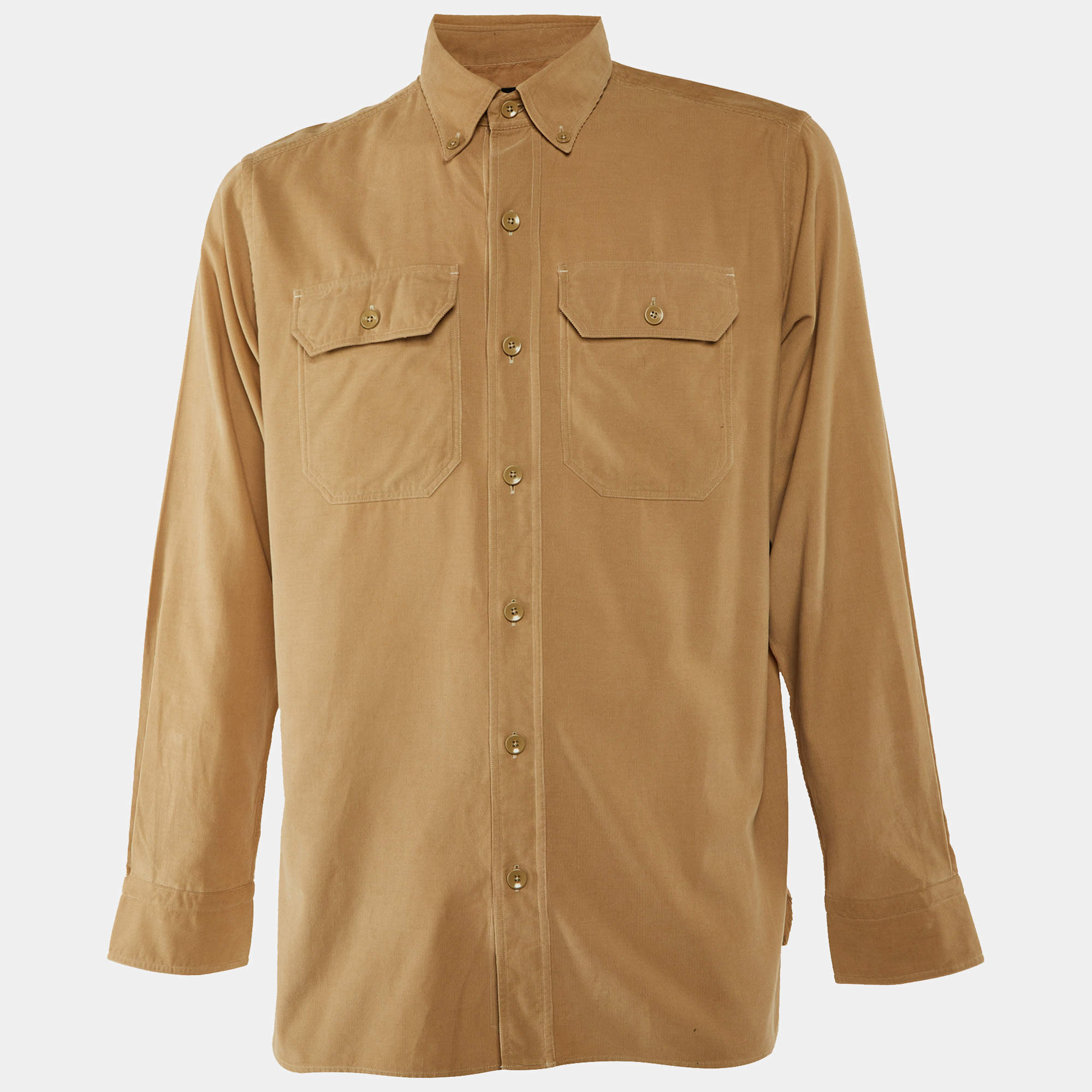 Pre Owned Tom Ford Beige Corduroy Button Front Shirt XXL