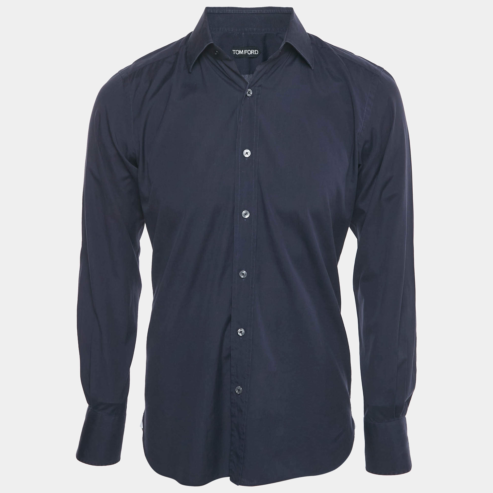 Pre Owned Tom Ford Navy Blue Cotton Shirt M