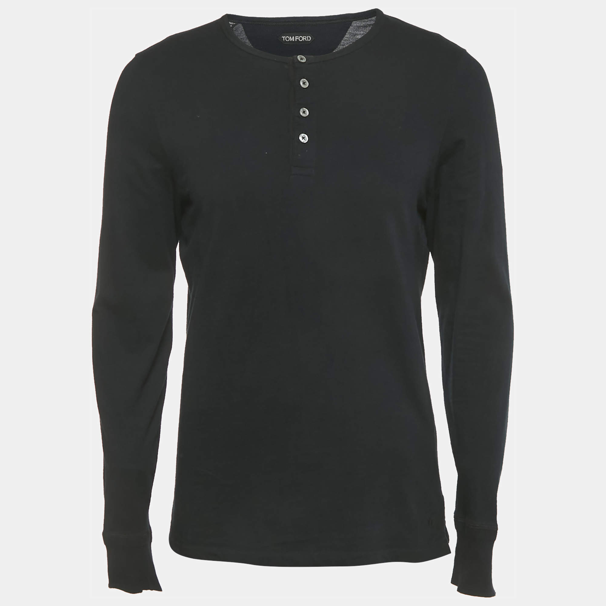 Pre Owned Tom Ford Navy Blue Cotton Long-Sleeved Henley T-Shirt L