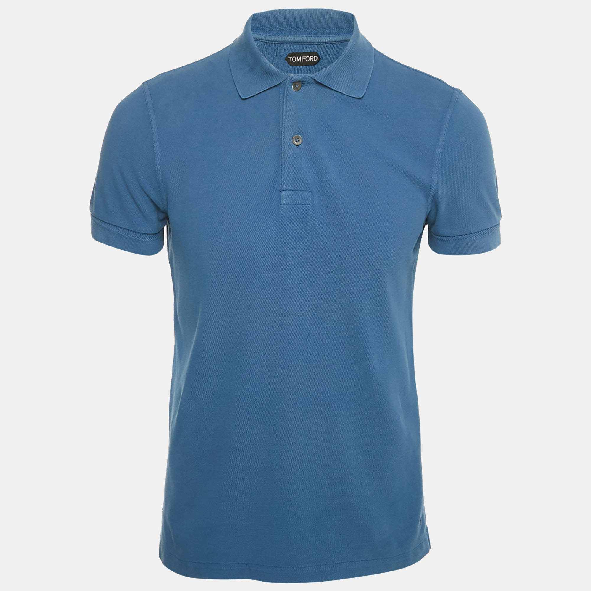 Pre Owned Tom Ford Blue Pique Cotton Polo T-Shirt S
