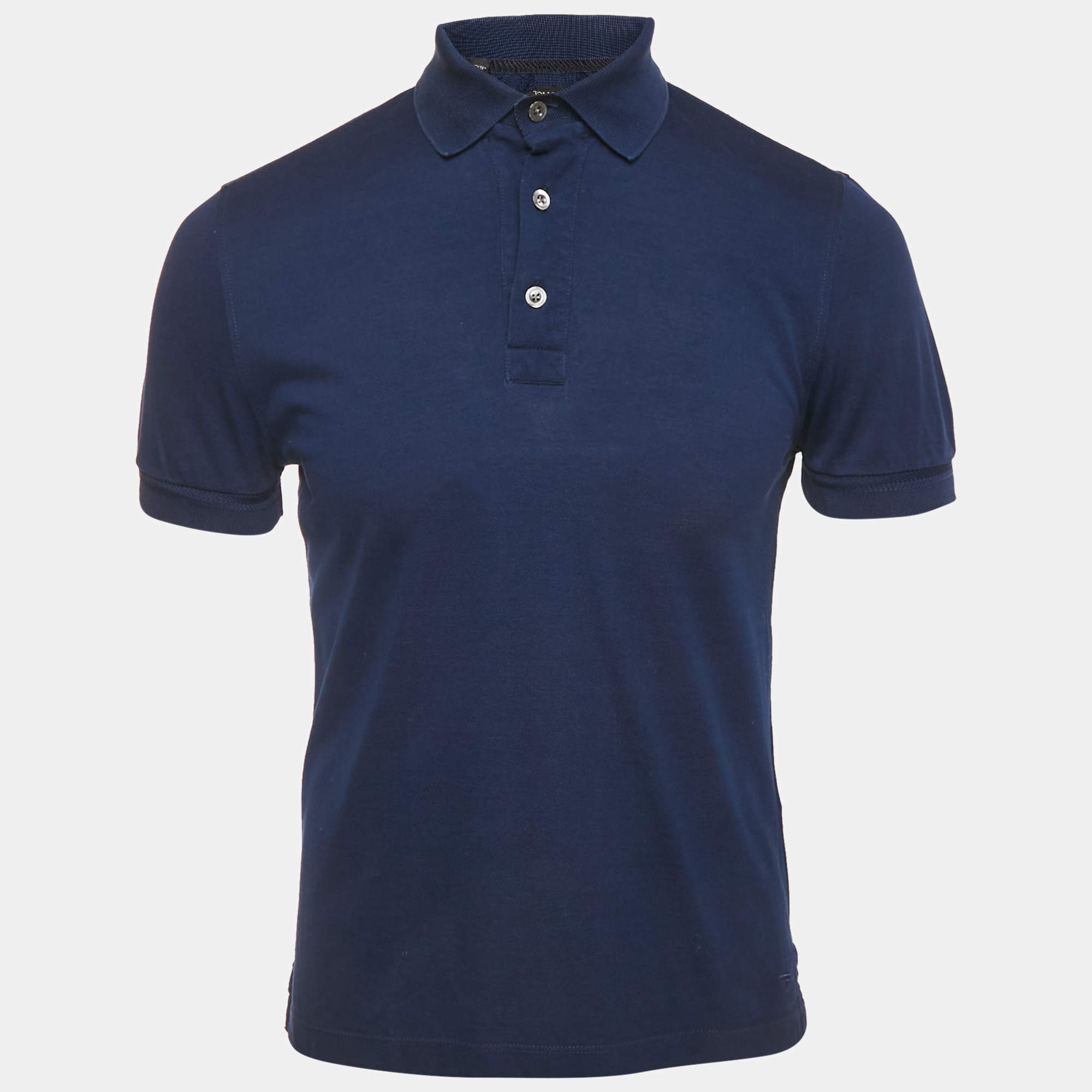 Pre Owned Tom Ford Blue Cotton Pique Polo T-Shirt S