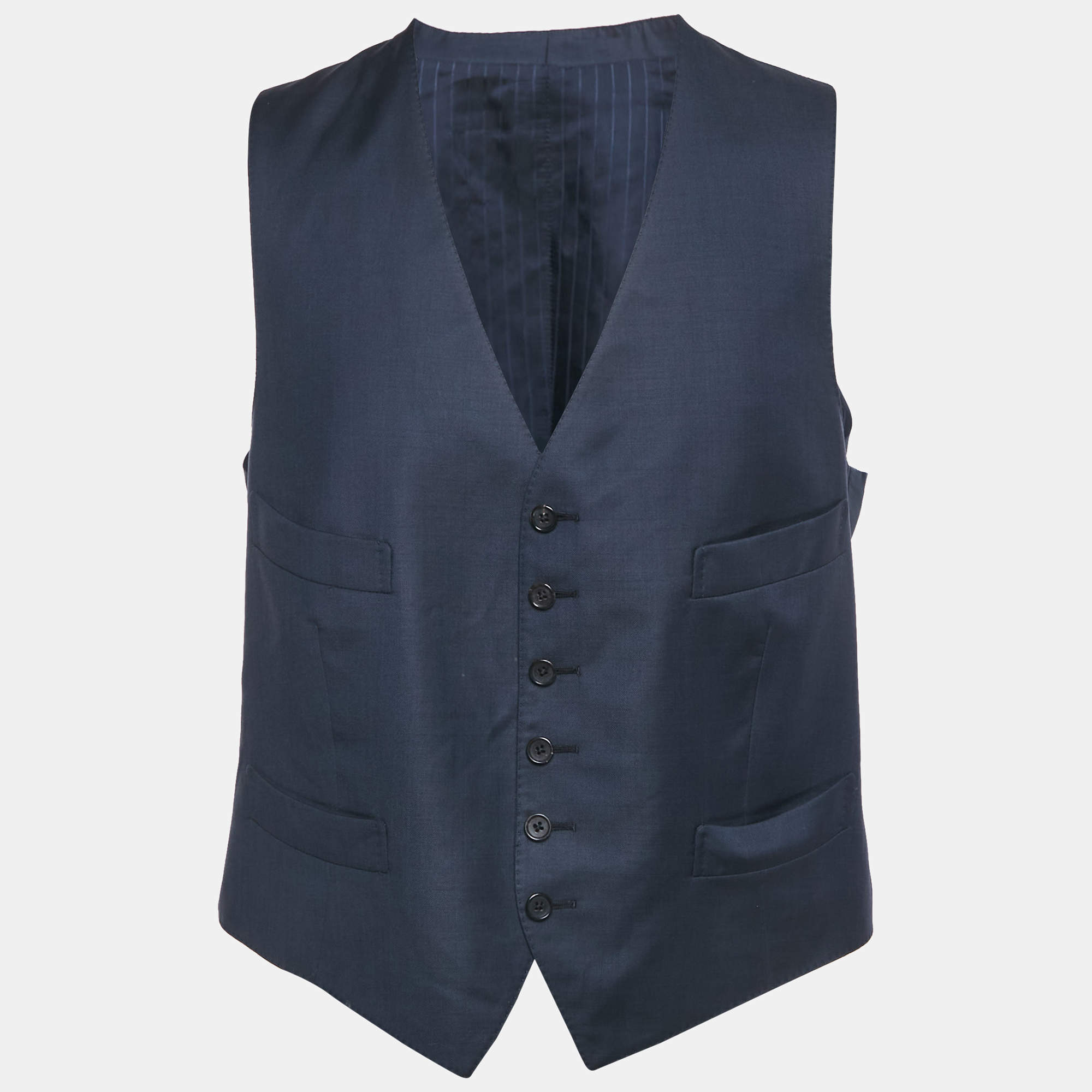 Pre Owned Tom Ford Navy Blue Wool Button Front Tailored Waistcoat XL