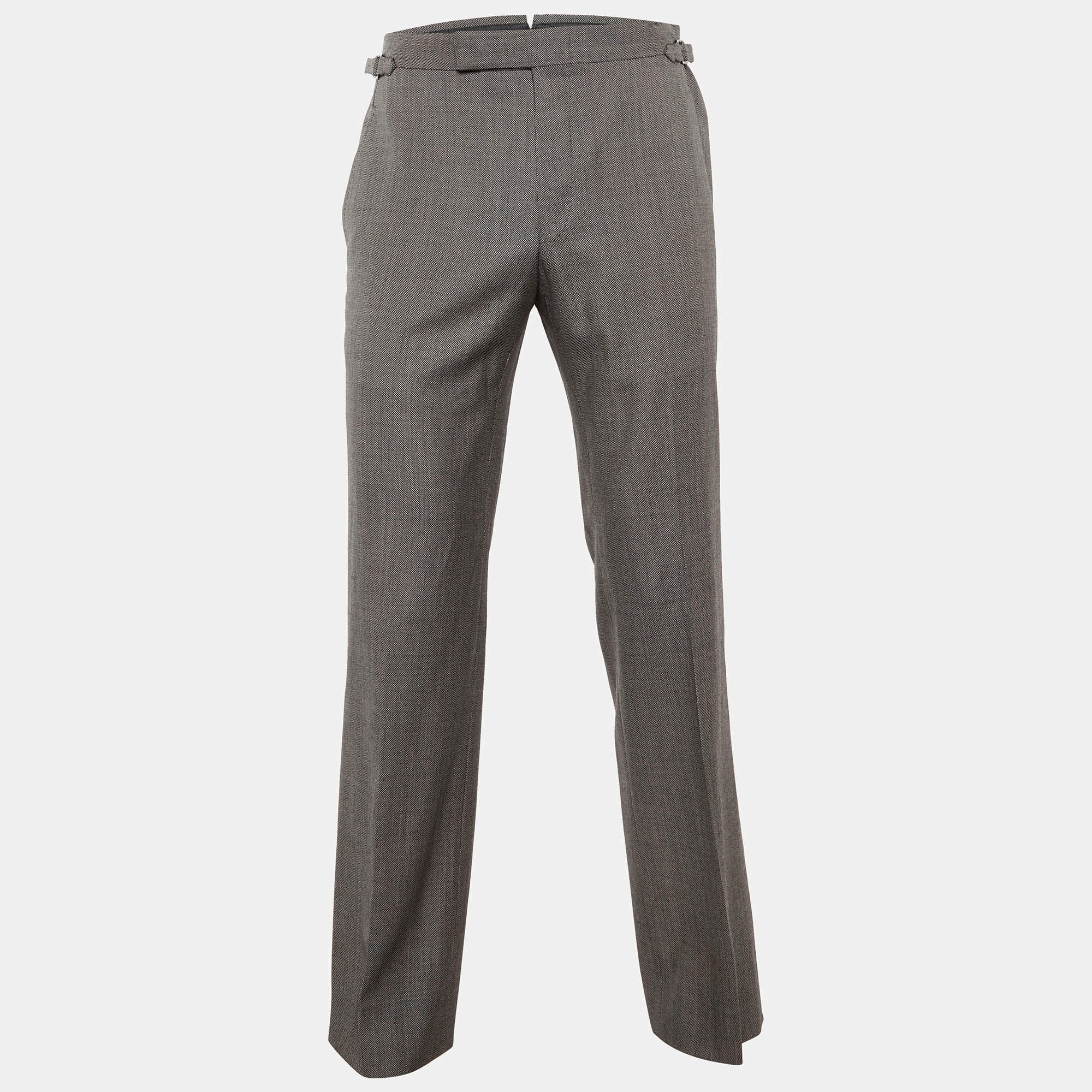 Pre Owned Tom Ford Grey Patterned Wool Straight Leg Pants S