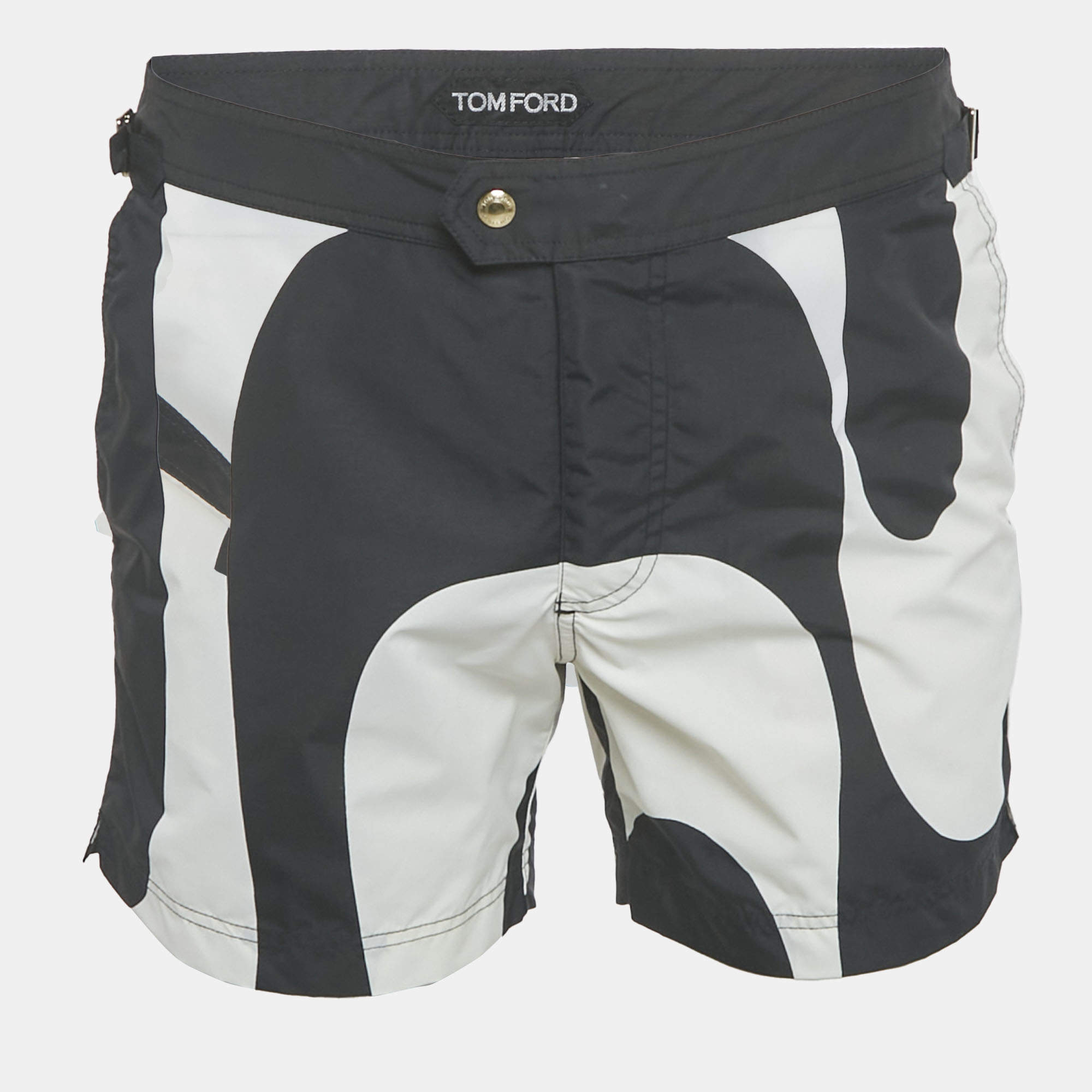 Pre Owned Tom Ford Black/White Printed Synthetic Swim Shorts M
