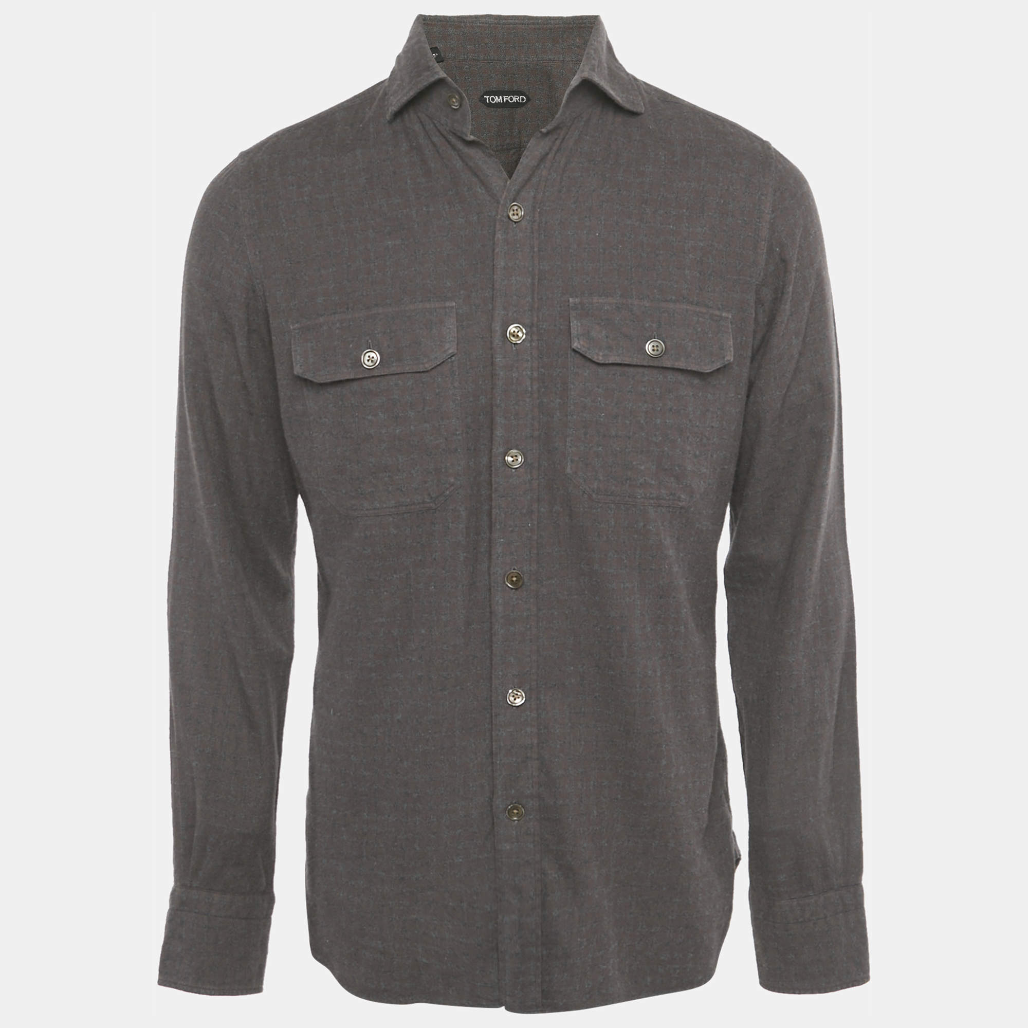 Pre Owned Tom Ford Grey /Brown Checked Cotton Full Sleeve Shirt M