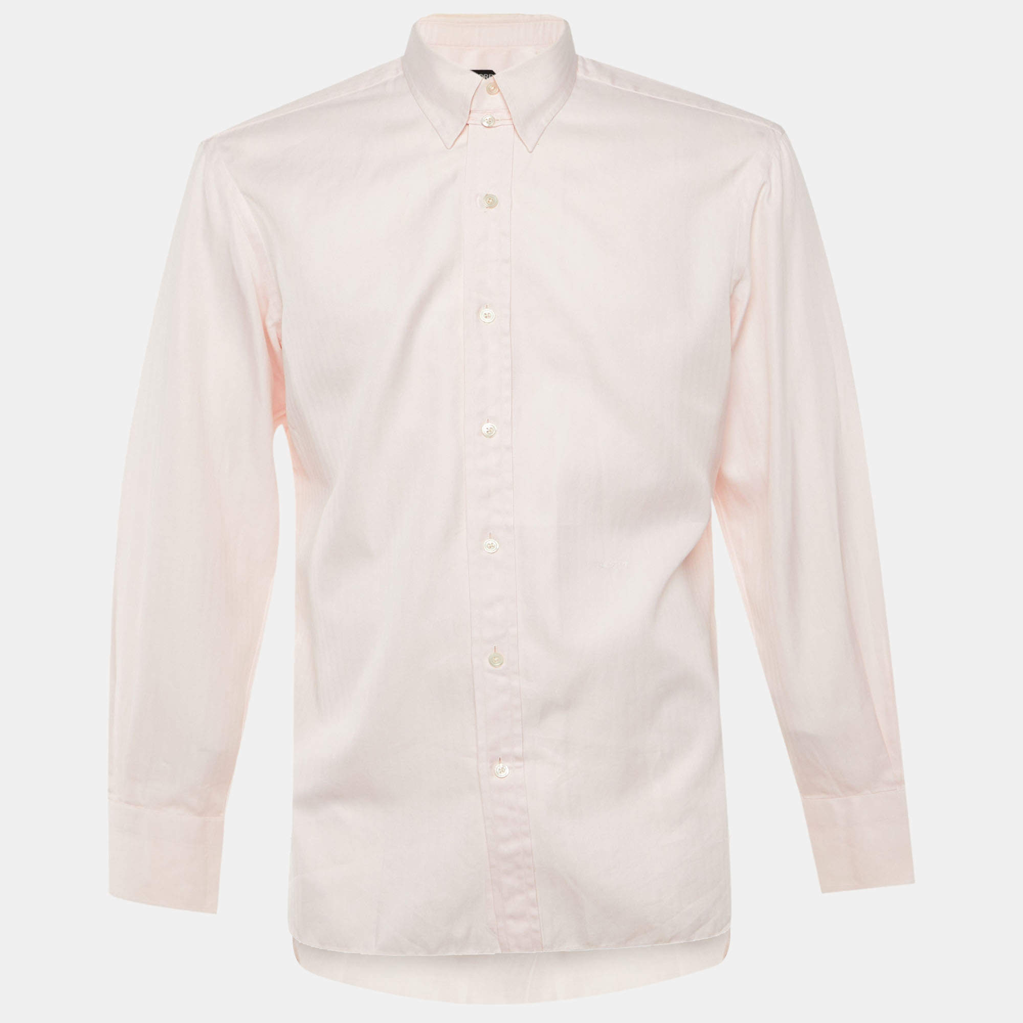 Pre Owned Tom Ford Pink Herringbone Cotton Long Sleeve Shirt L