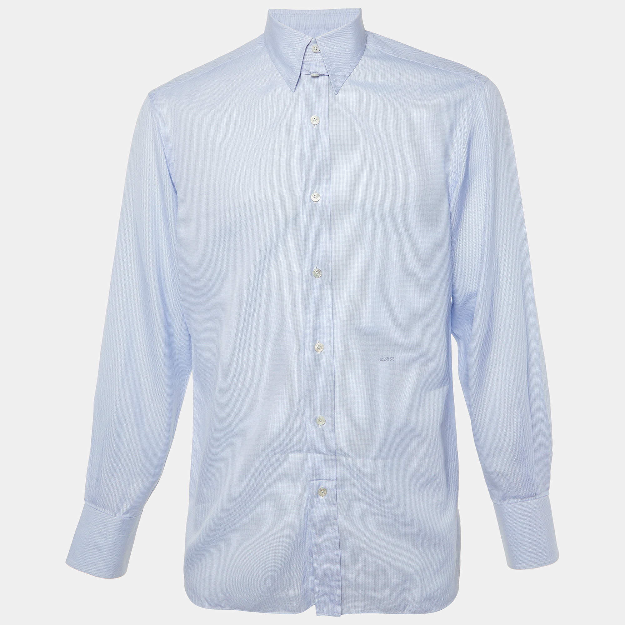 Pre Owned Tom Ford Blue Cotton Made to Measure Long Sleeve Shirt L
