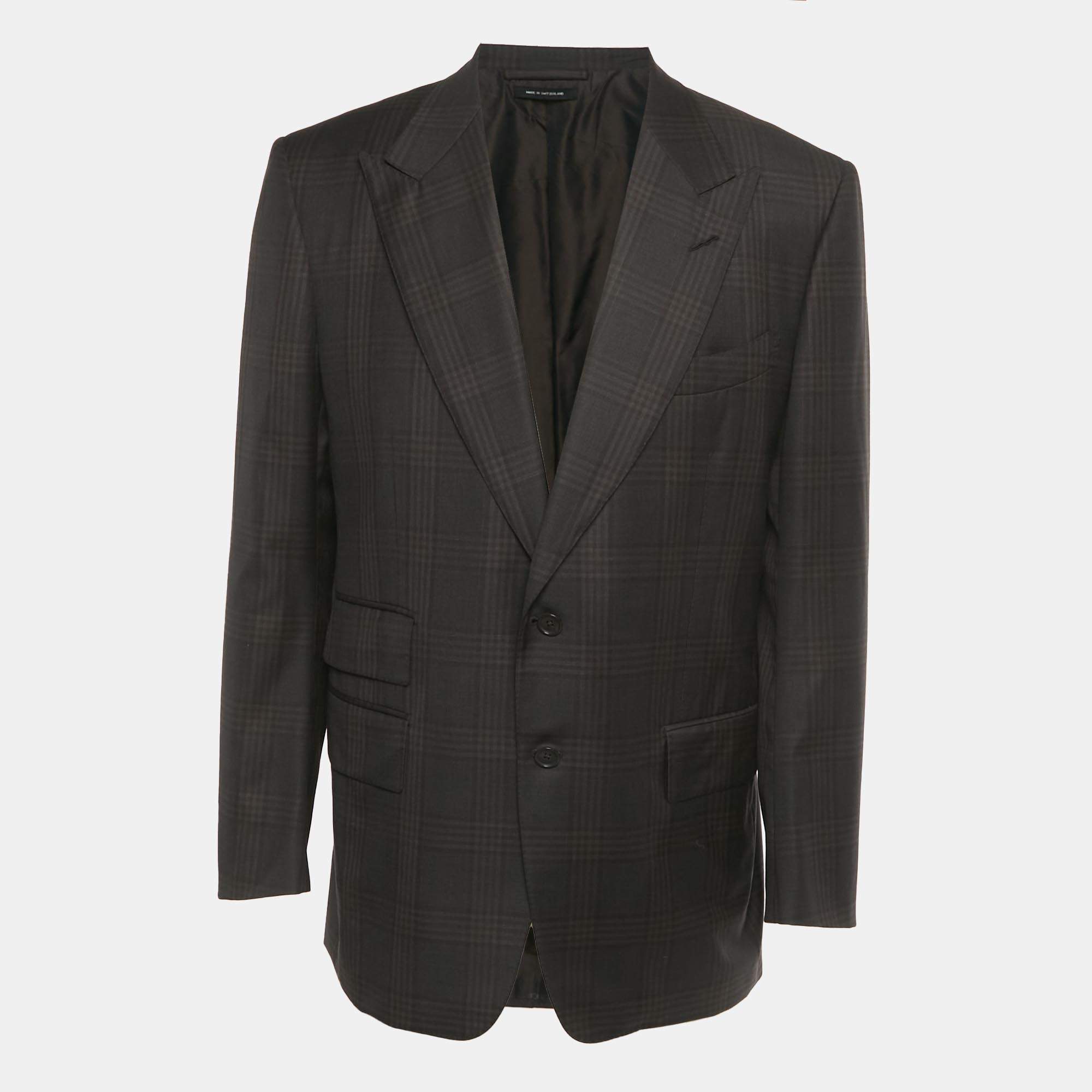 Pre Owned Tom Ford Brown Checkered Wool Single Breasted Blazer XXL 