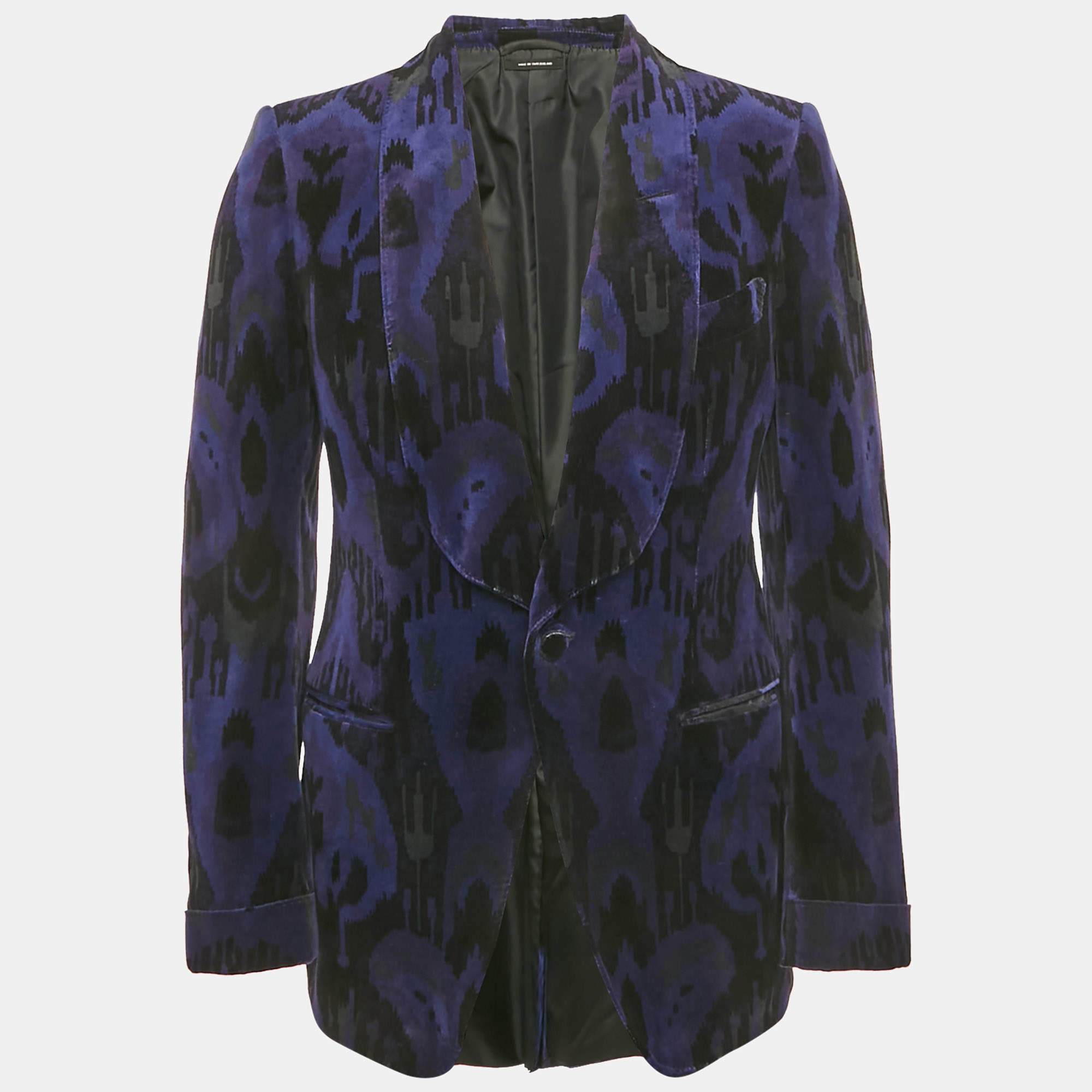 Pre Owned Tom Ford Blue Patterned Velvet Fit Z Blazer M