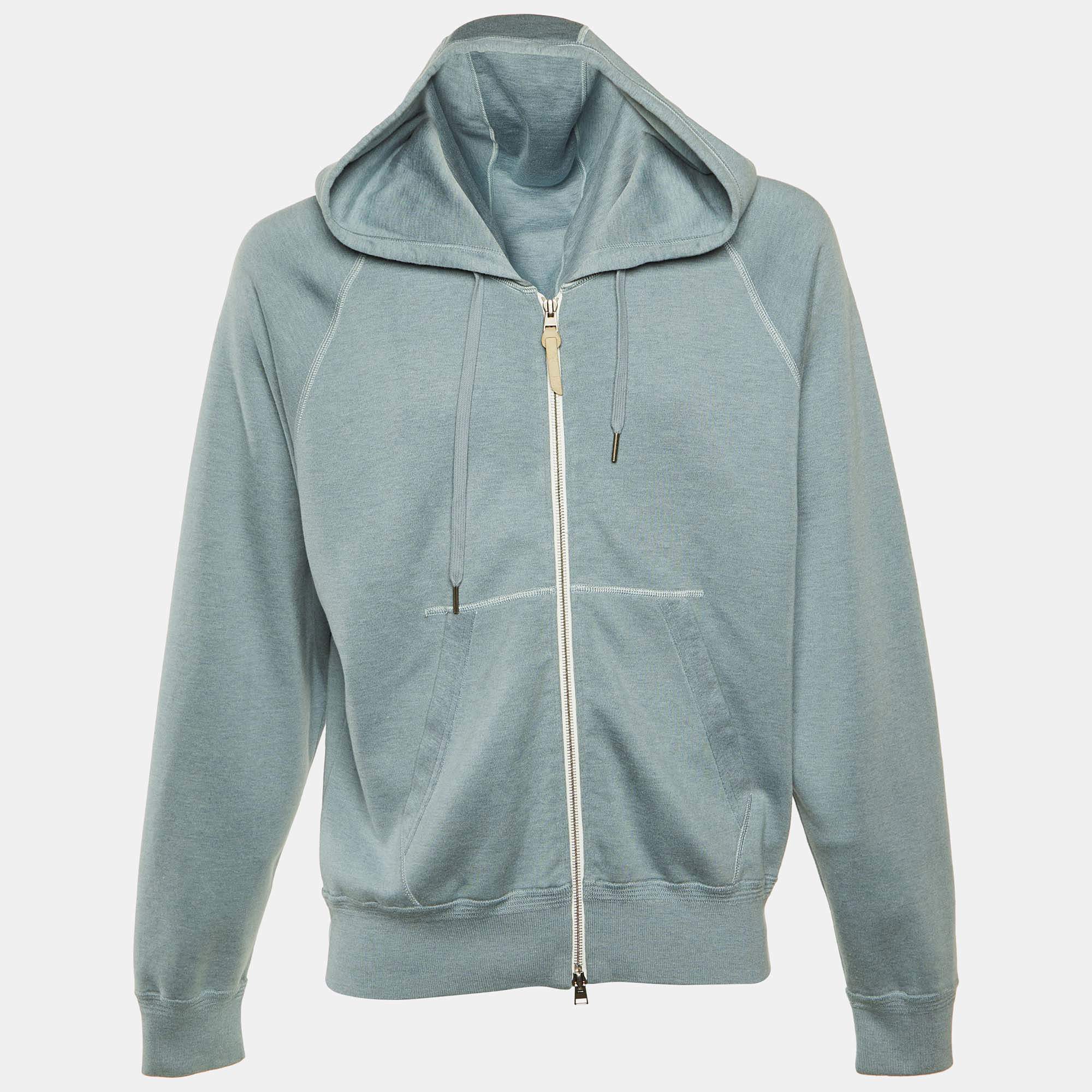 مملوكة مسبقًا Tom Ford Green Silk & Cotton Zip Up Hoodie 3XL