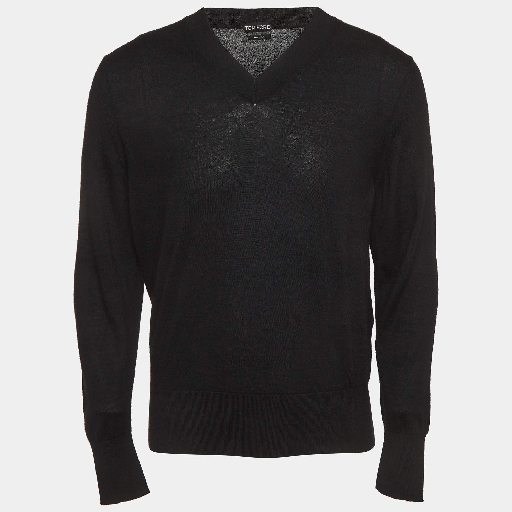 Pre Owned Tom Ford Black Cashmere Knit V-Neck Sweater M