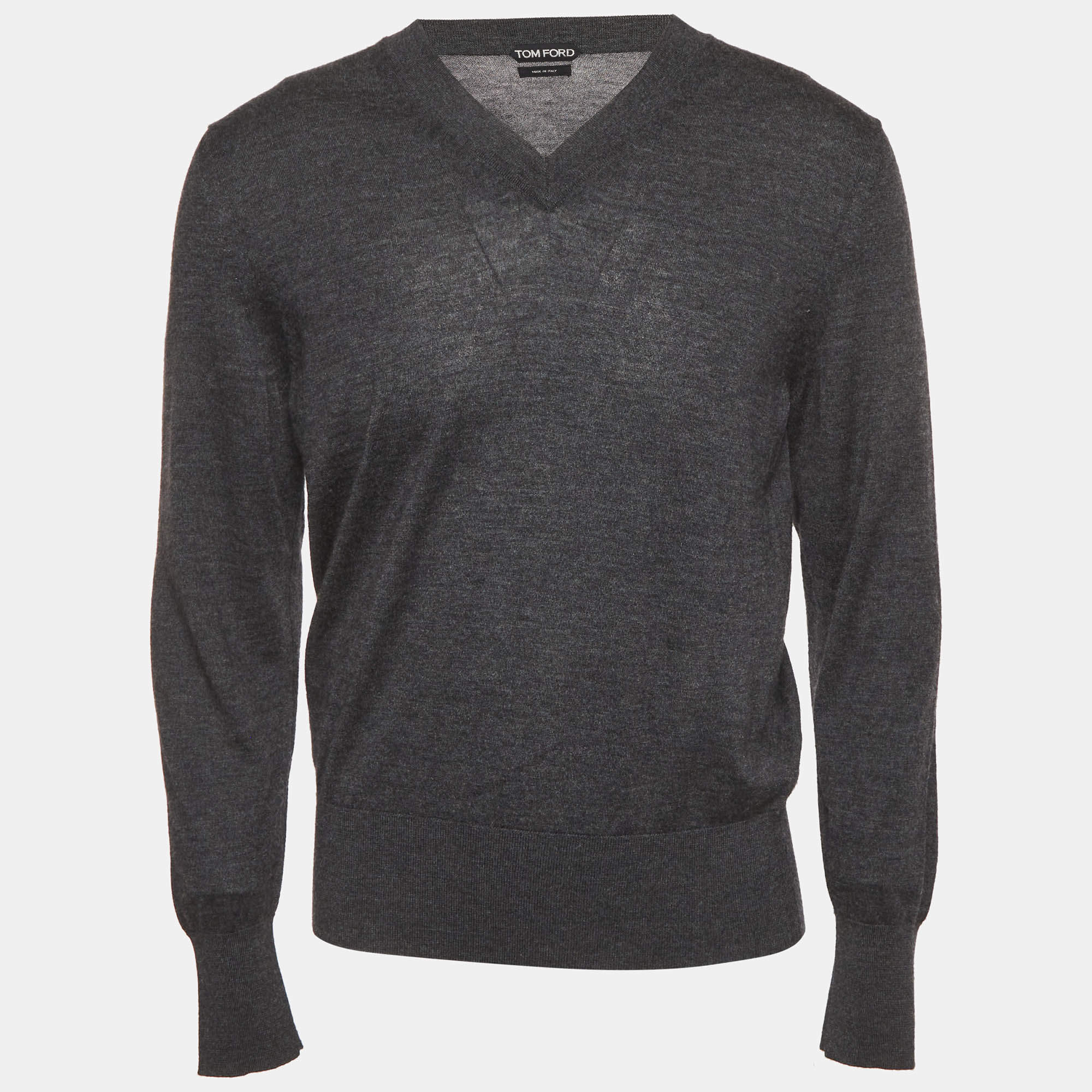 Pre Owned Tom Ford Grey Cashmere Knit V-Neck Sweater M