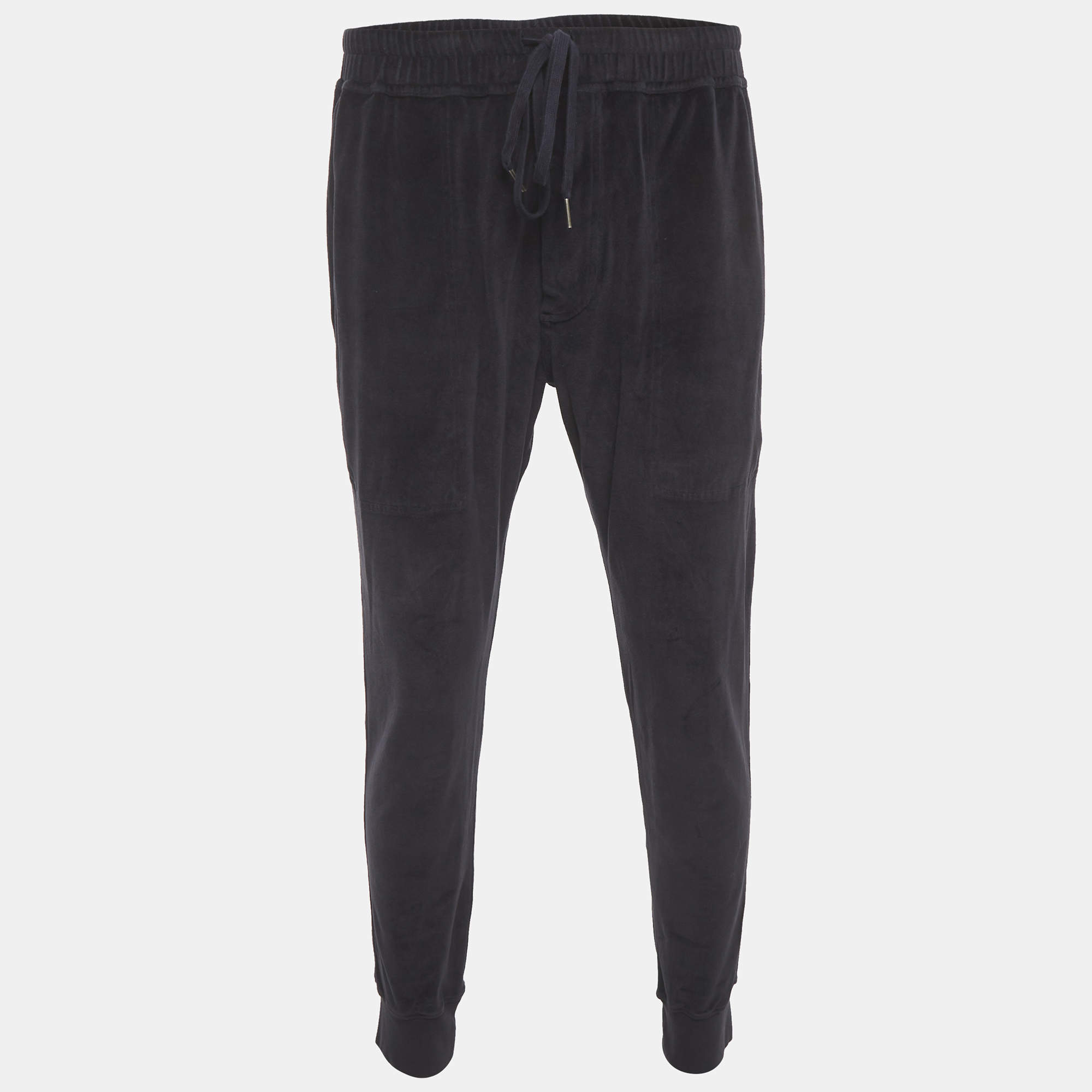Pre Owned Tom Ford Navy Blue Velour Drawstring Sweatpants L