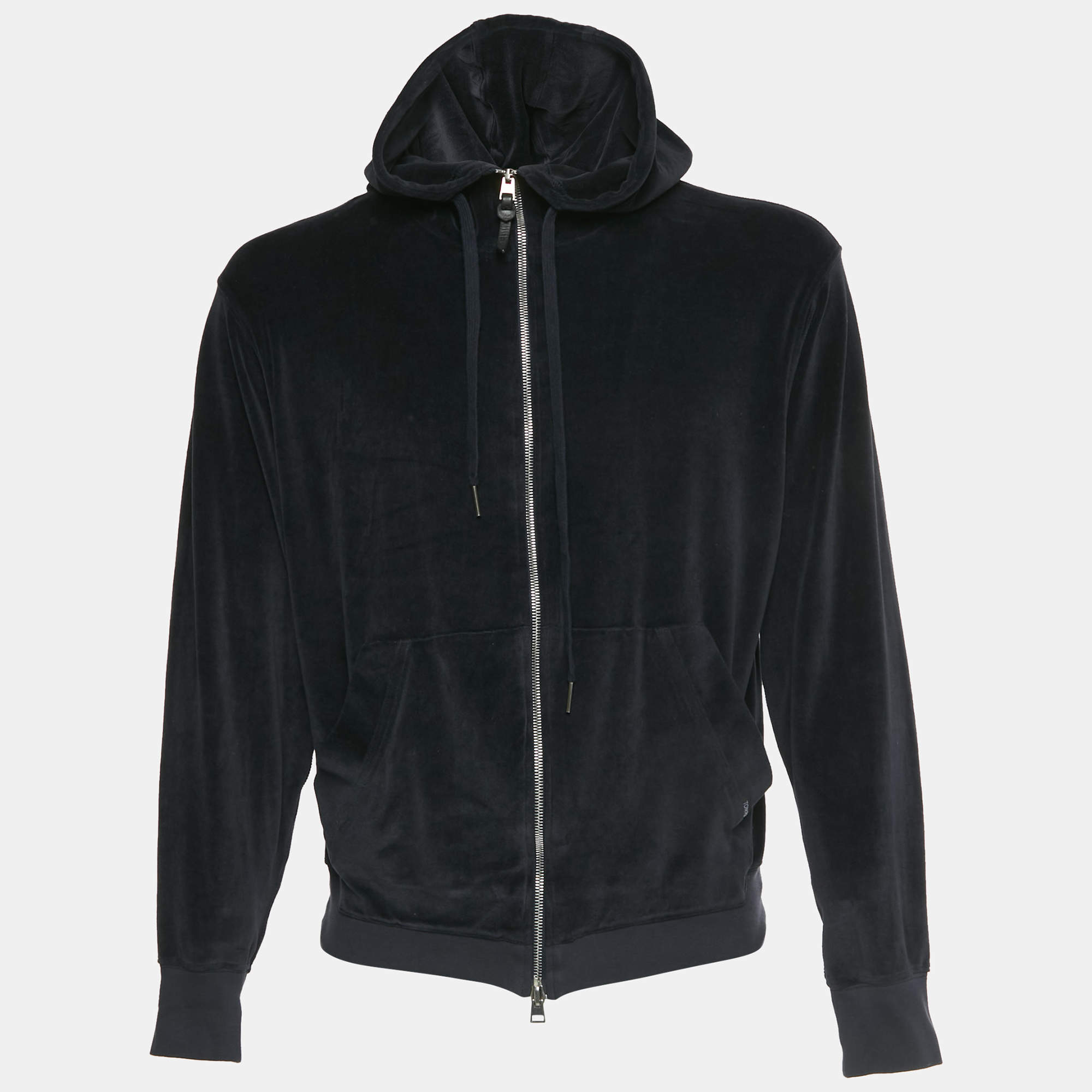 مملوكة مسبقًا Tom Ford Navy Blue Velvet Zip-Up Hoodie L