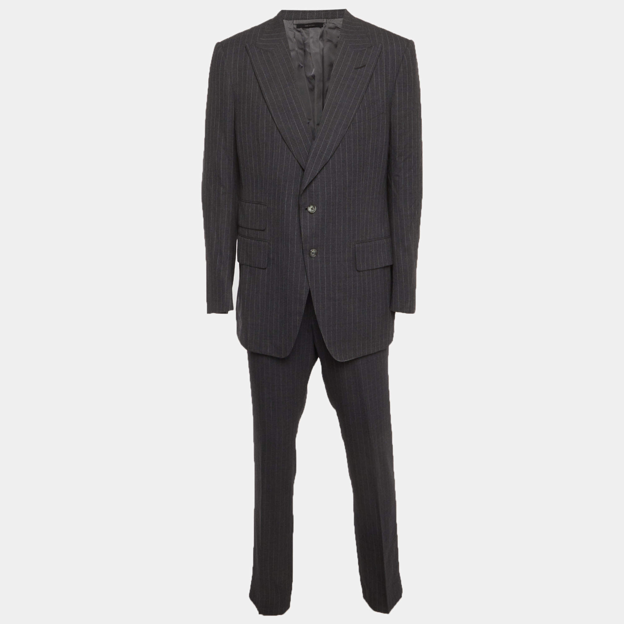 Pre Owned Tom Ford Grey Striped Wool Single Breasted Suit XXXL