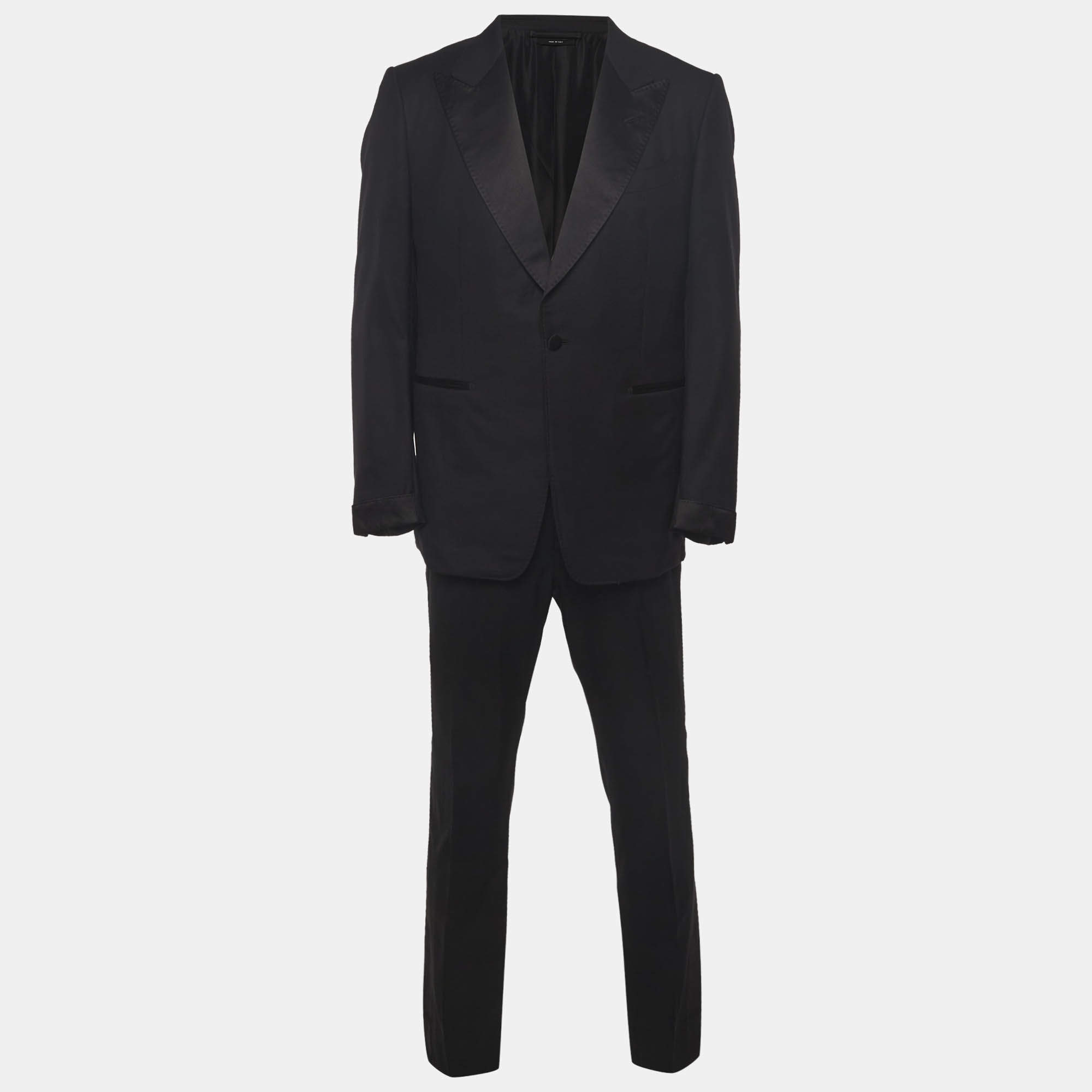 Pre Owned Tom Ford Black Wool and Satin Trim Shelton Tuxedo Set L