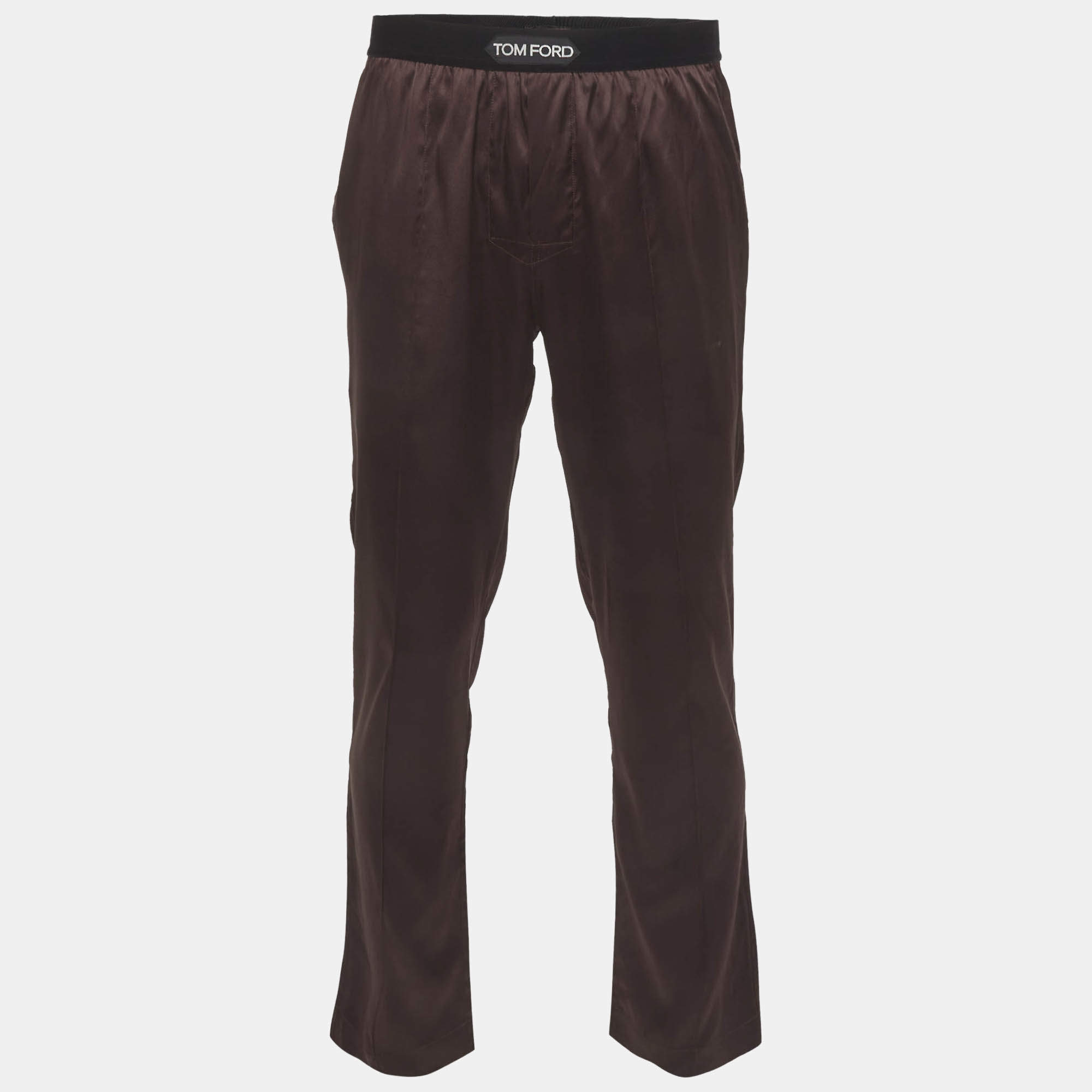 Pre Owned Tom Ford Brown Satin and Velvet Trimmed Trousers M