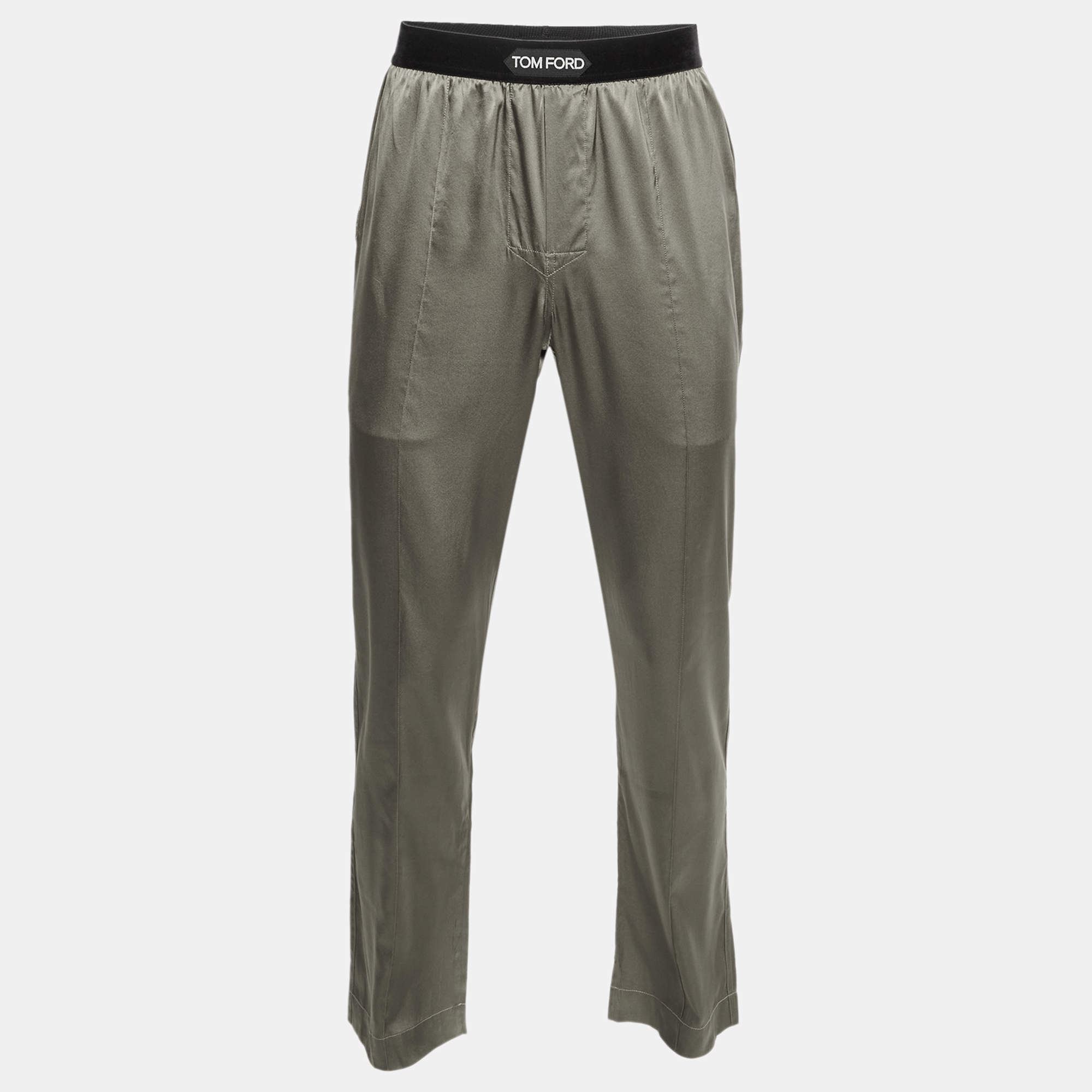Pre Owned Tom Ford Grey Satin and Velvet Trimmed Trousers M