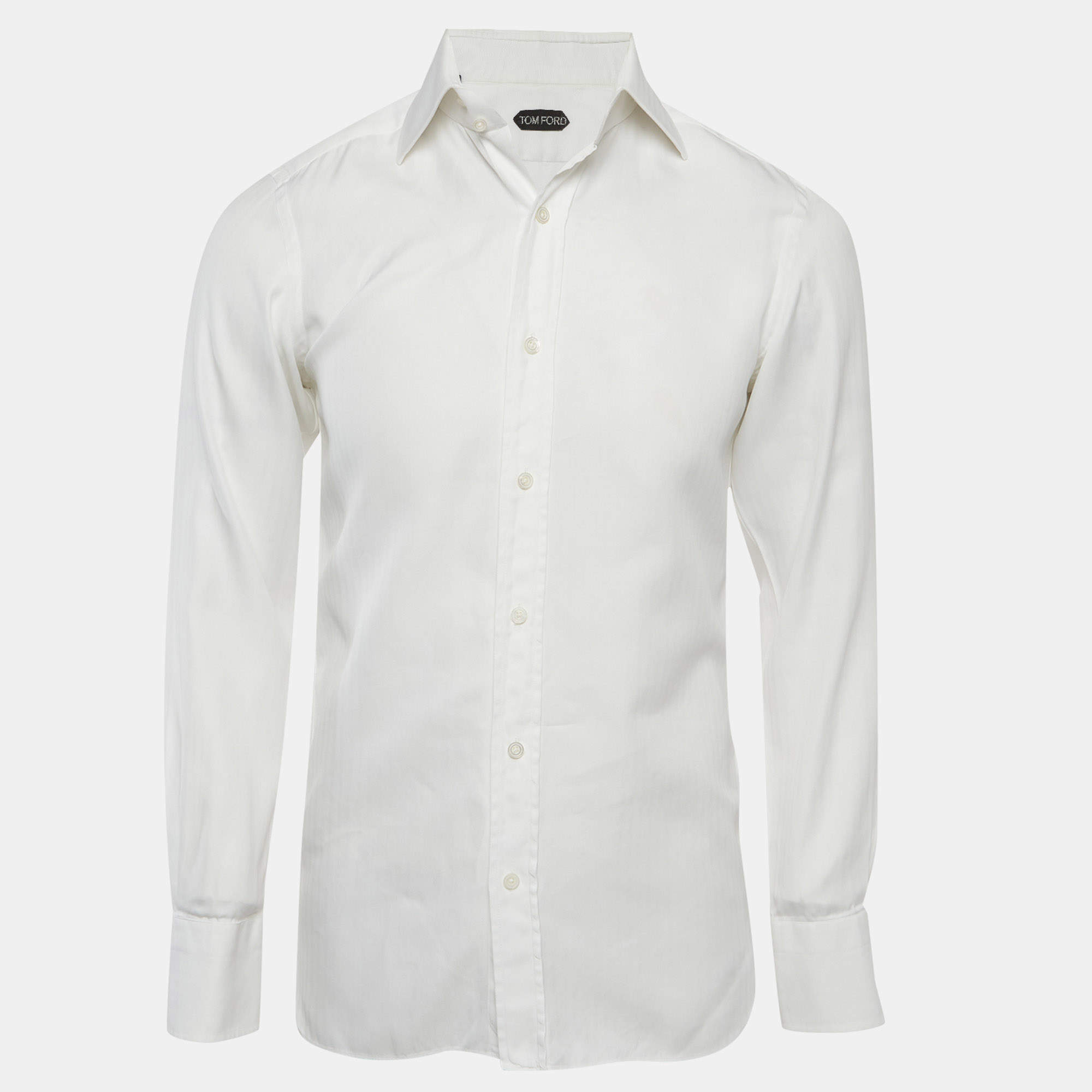 Pre Owned Tom Ford White Herringbone Cotton Button Up Shirt M
