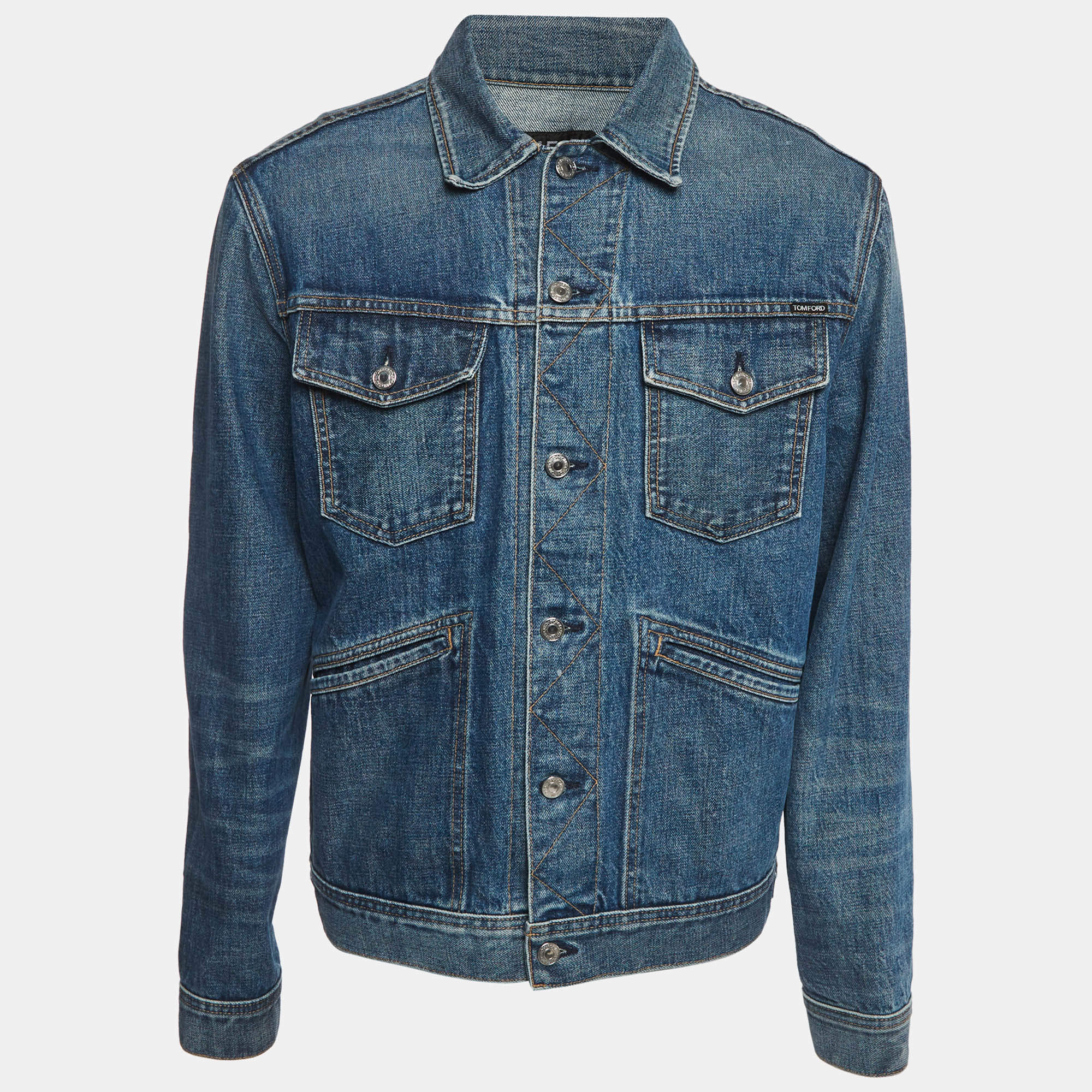 Pre Owned Tom Ford Blue Faded Denim Button Up Trucker Jacket L