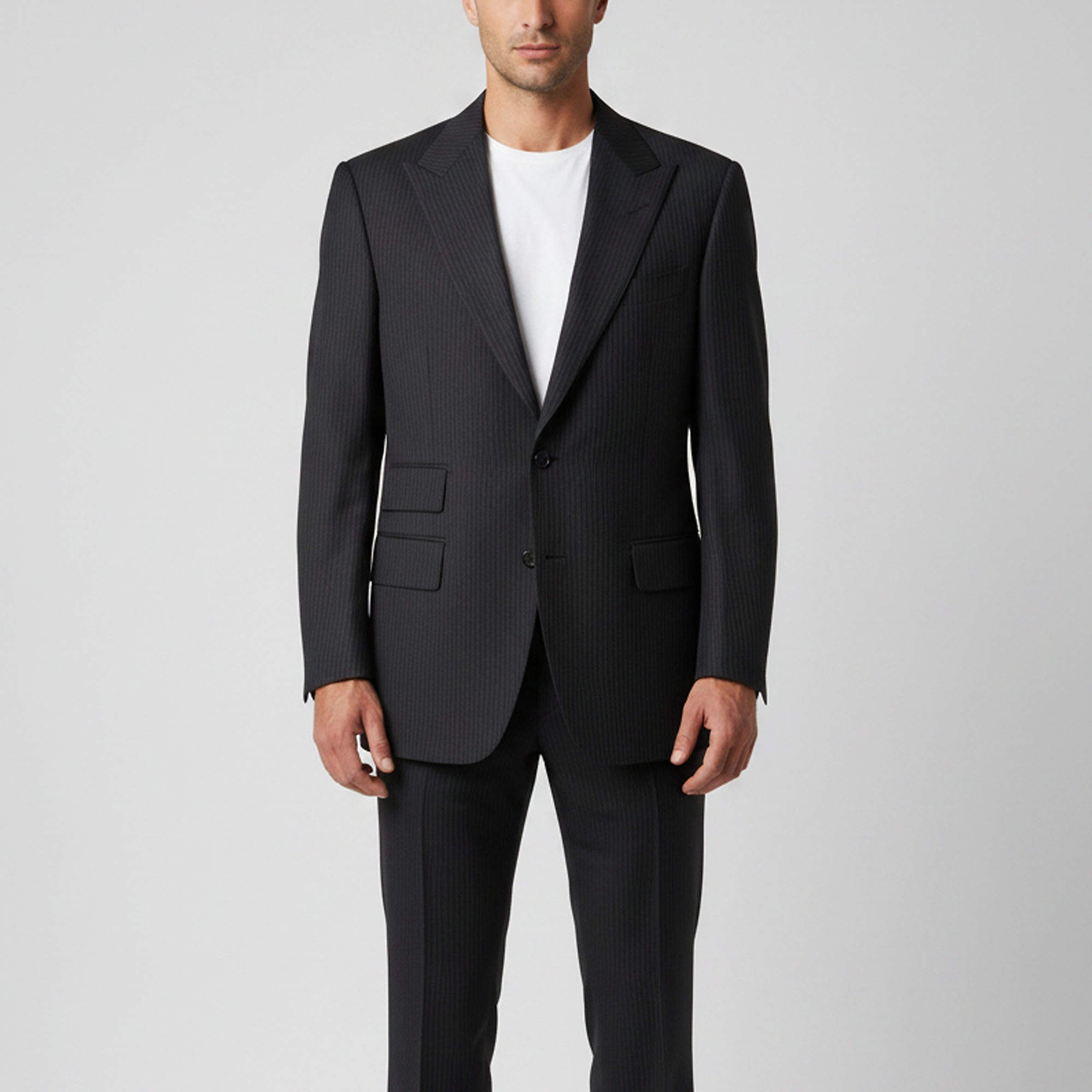 Pre Owned Tom Ford Navy Blue Pin Striped Wool Single Breasted Blazer L