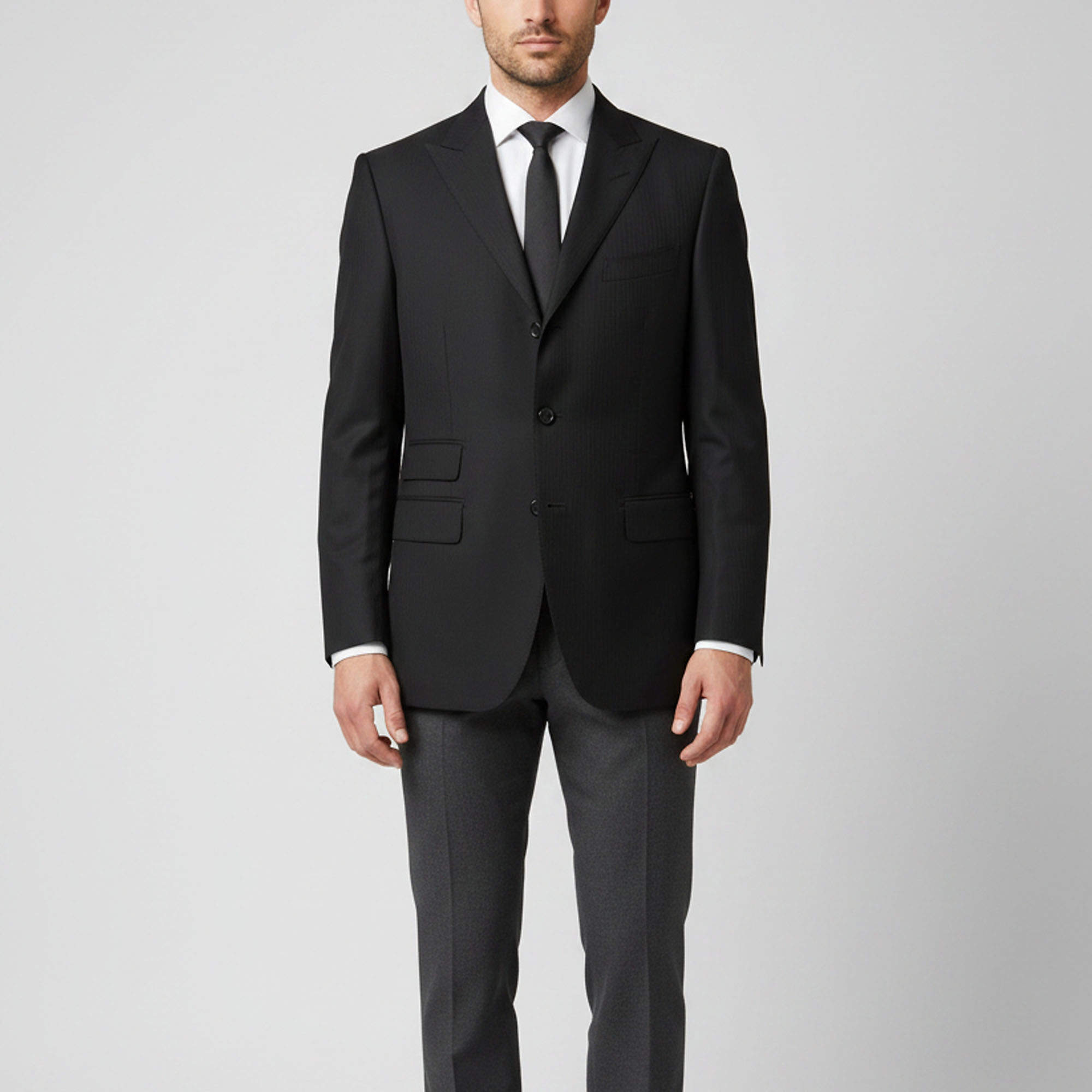 Pre Owned Tom Ford Black Striped Wool Single Breasted Blazer XL