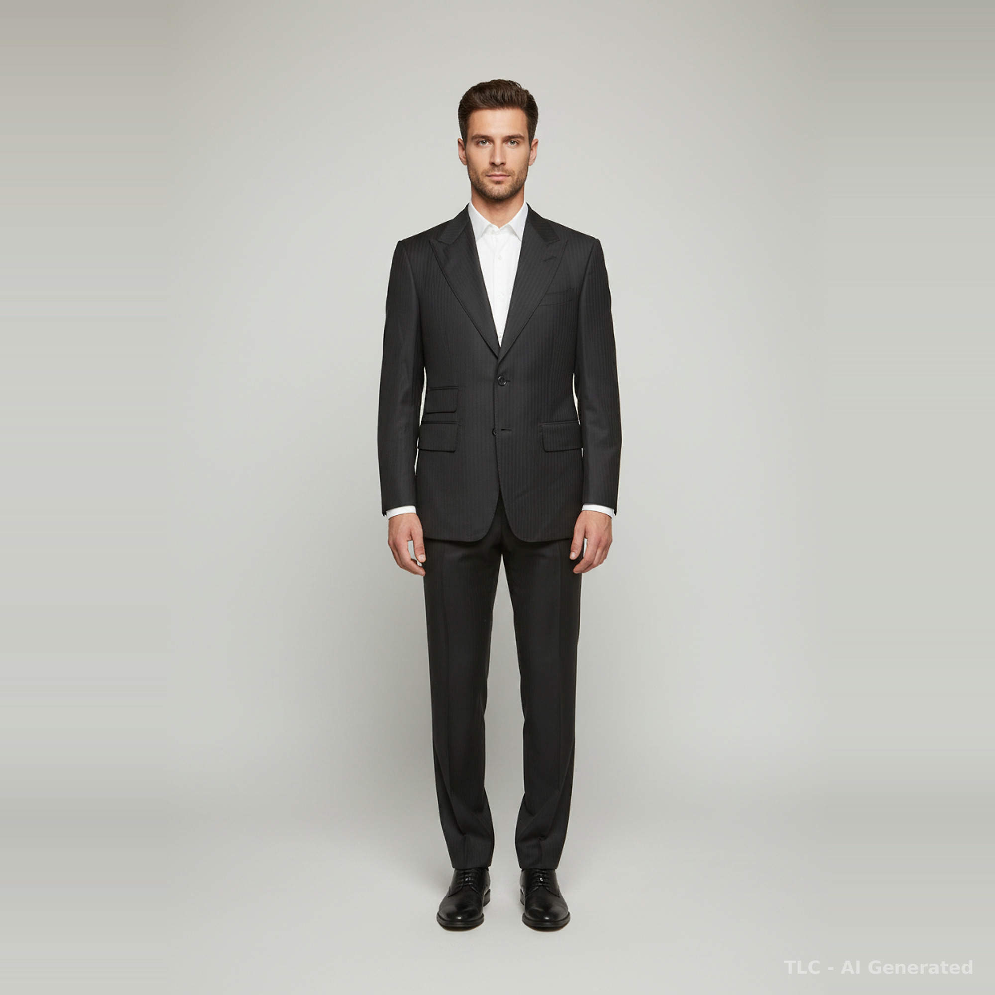 Pre Owned Tom Ford Black Striped Wool Shelton Suit XL