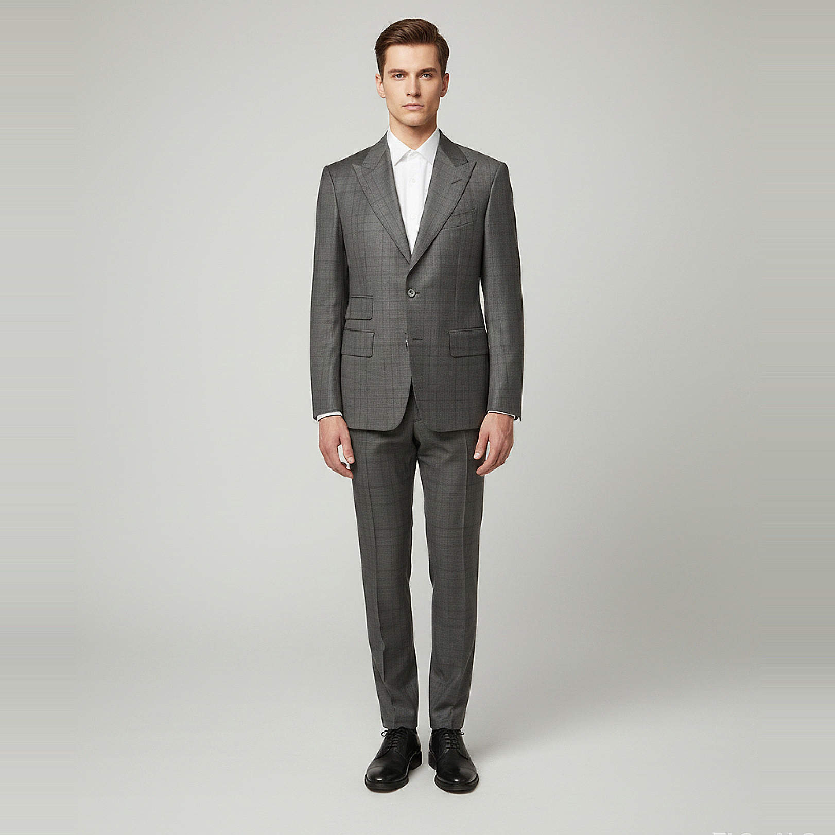 Pre Owned Tom Ford Grey Checked Wool Shelton Suit L