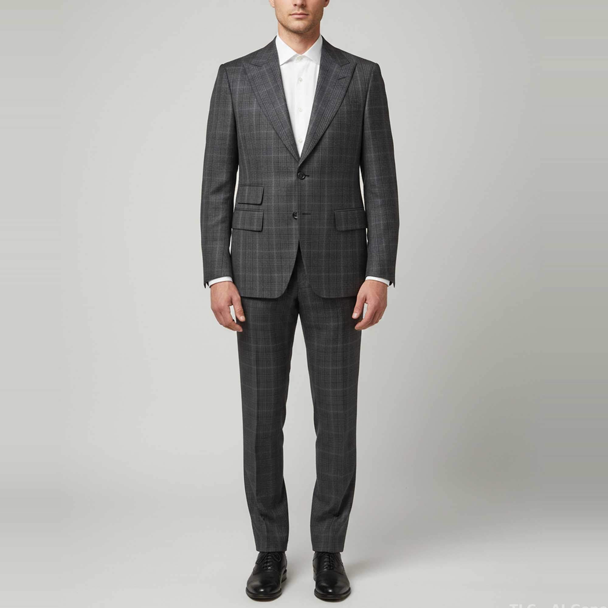 Pre Owned Tom Ford Grey Plaid Wool Blend Tailored Suit XL