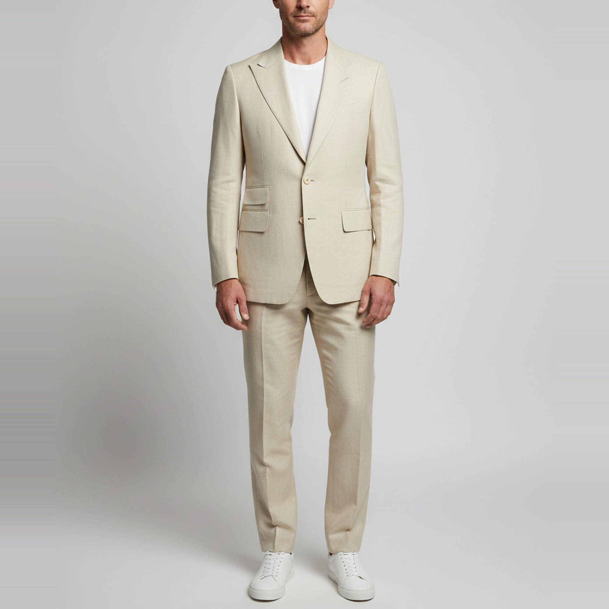 Pre Owned Tom Ford Beige Silk and Linen Blend Single Breasted Suit L