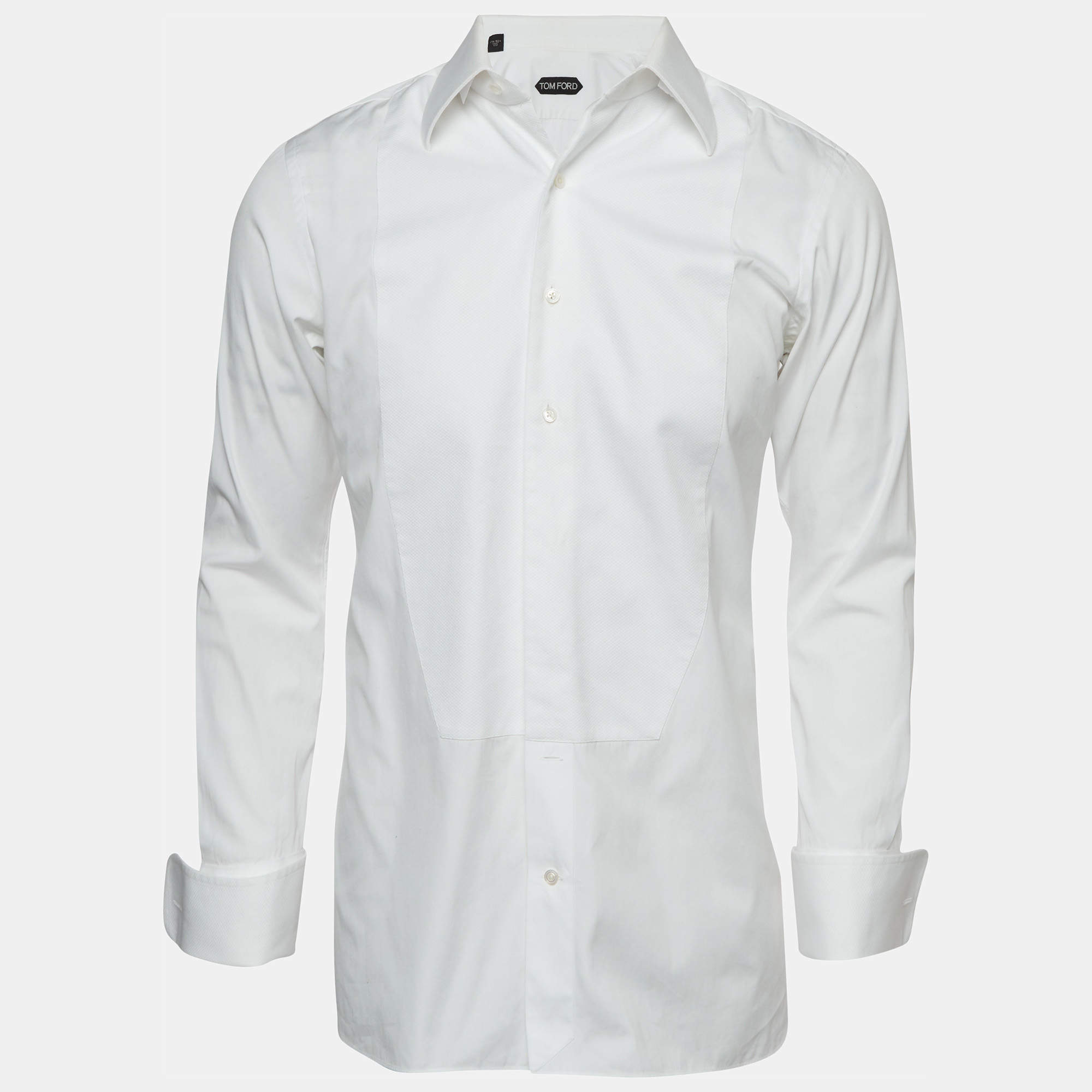 Pre Owned Tom Ford White Cotton Long Sleeve Tuxedo Shirt M 