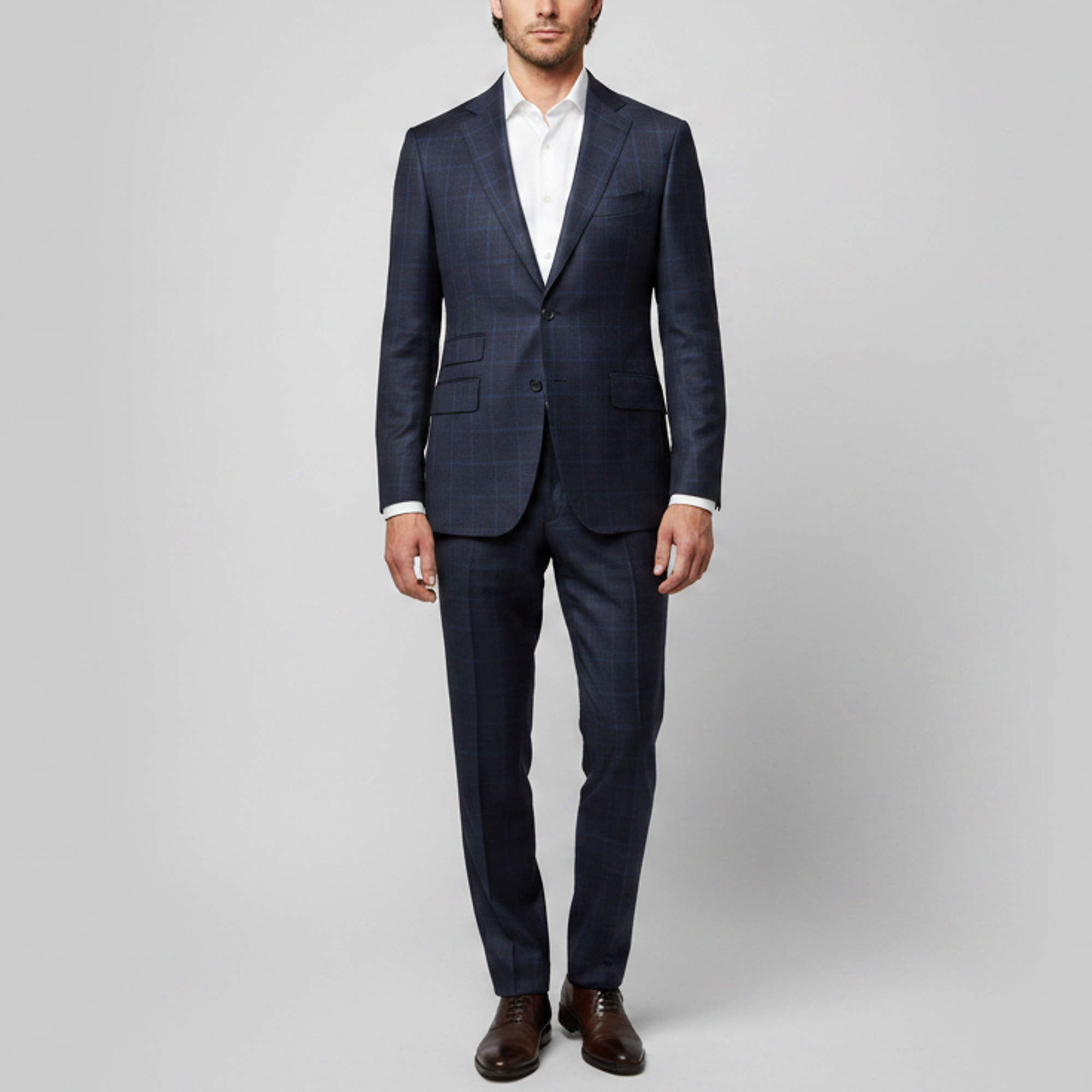 Pre Owned Tom Ford Navy Blue Checked Wool Single Breasted Suit L