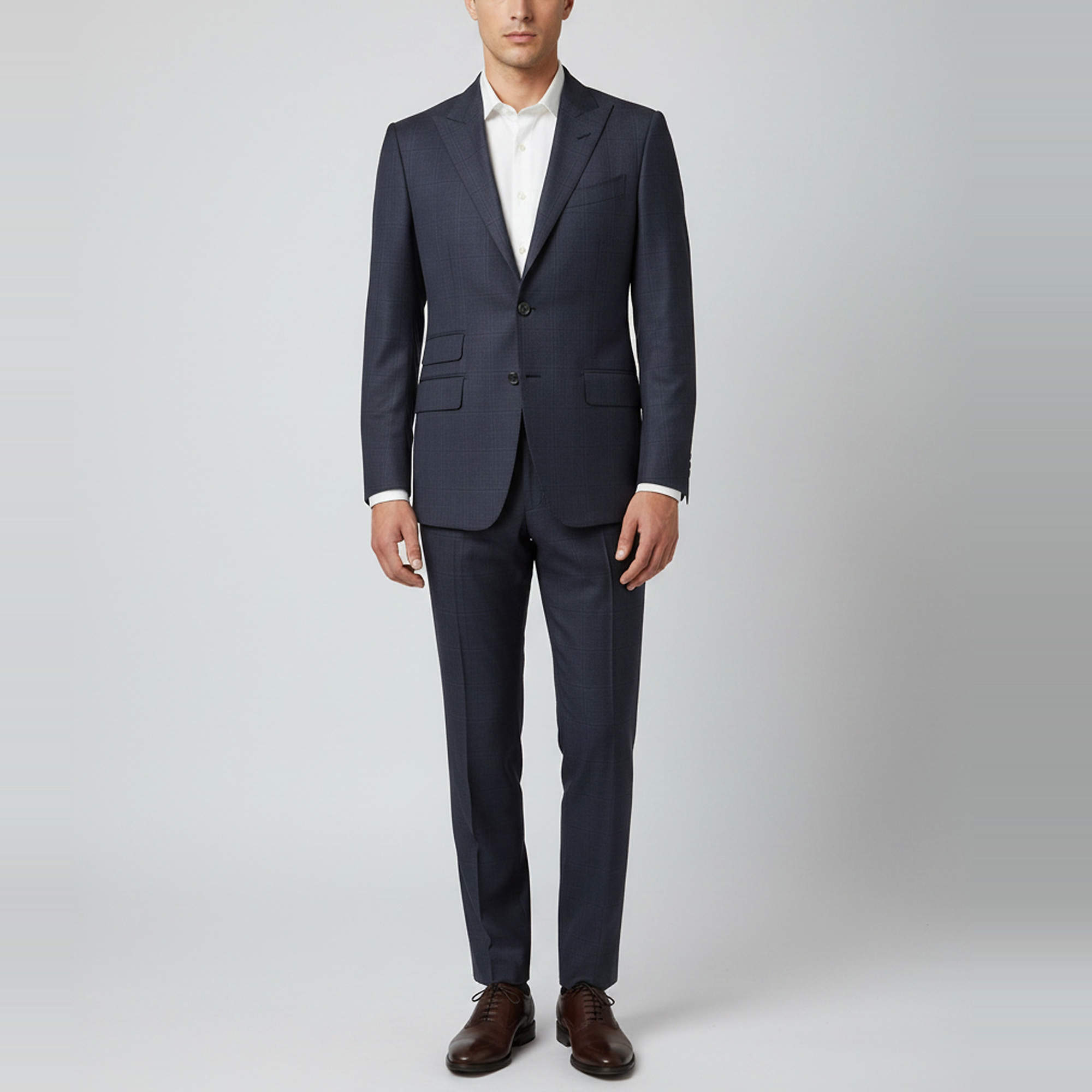Pre Owned Tom Ford Navy Blue Plaid Wool Tailored Suit M