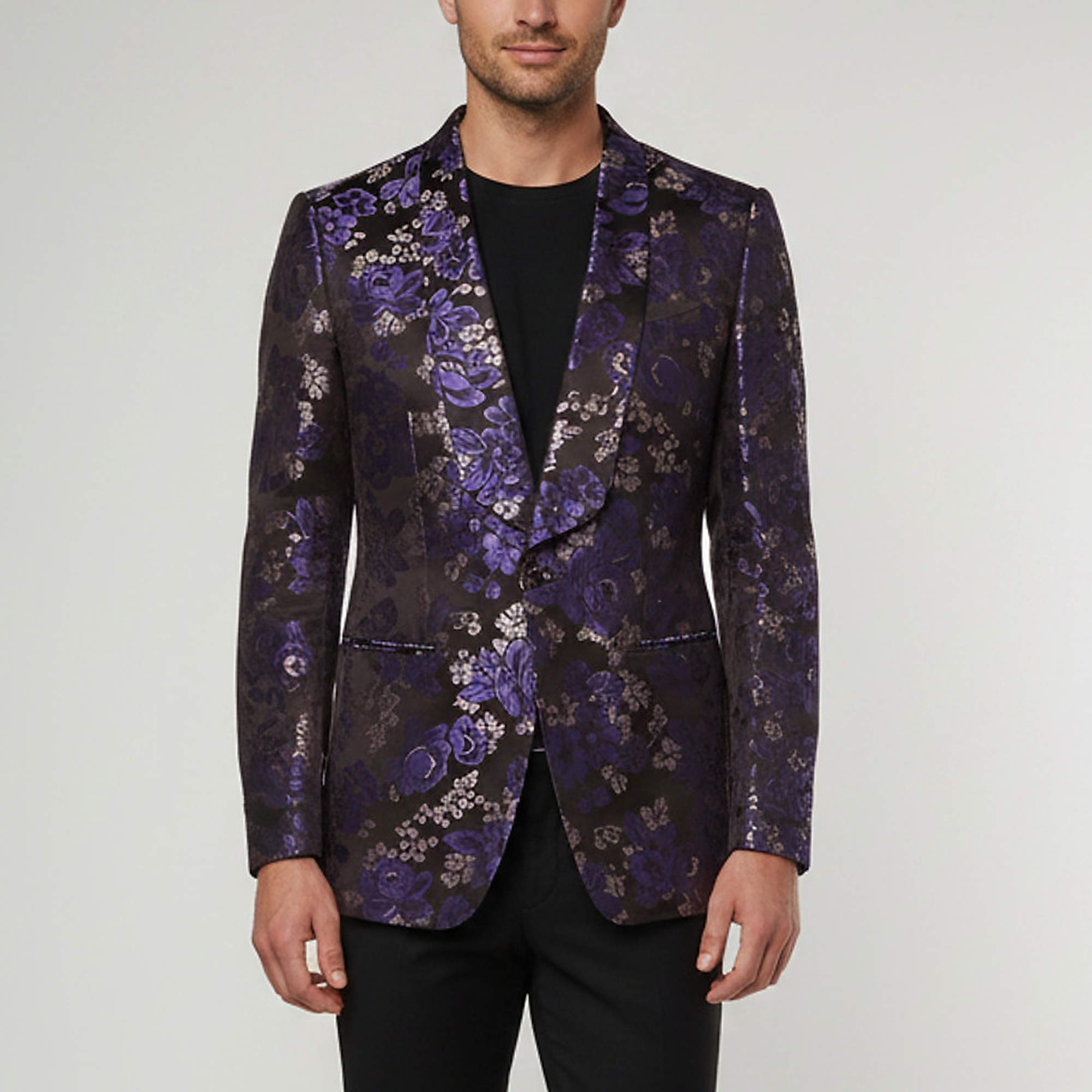 مملوكة مسبقًا Tom Ford Purple/Black Floral Jacquard Regular Fit Blazer M