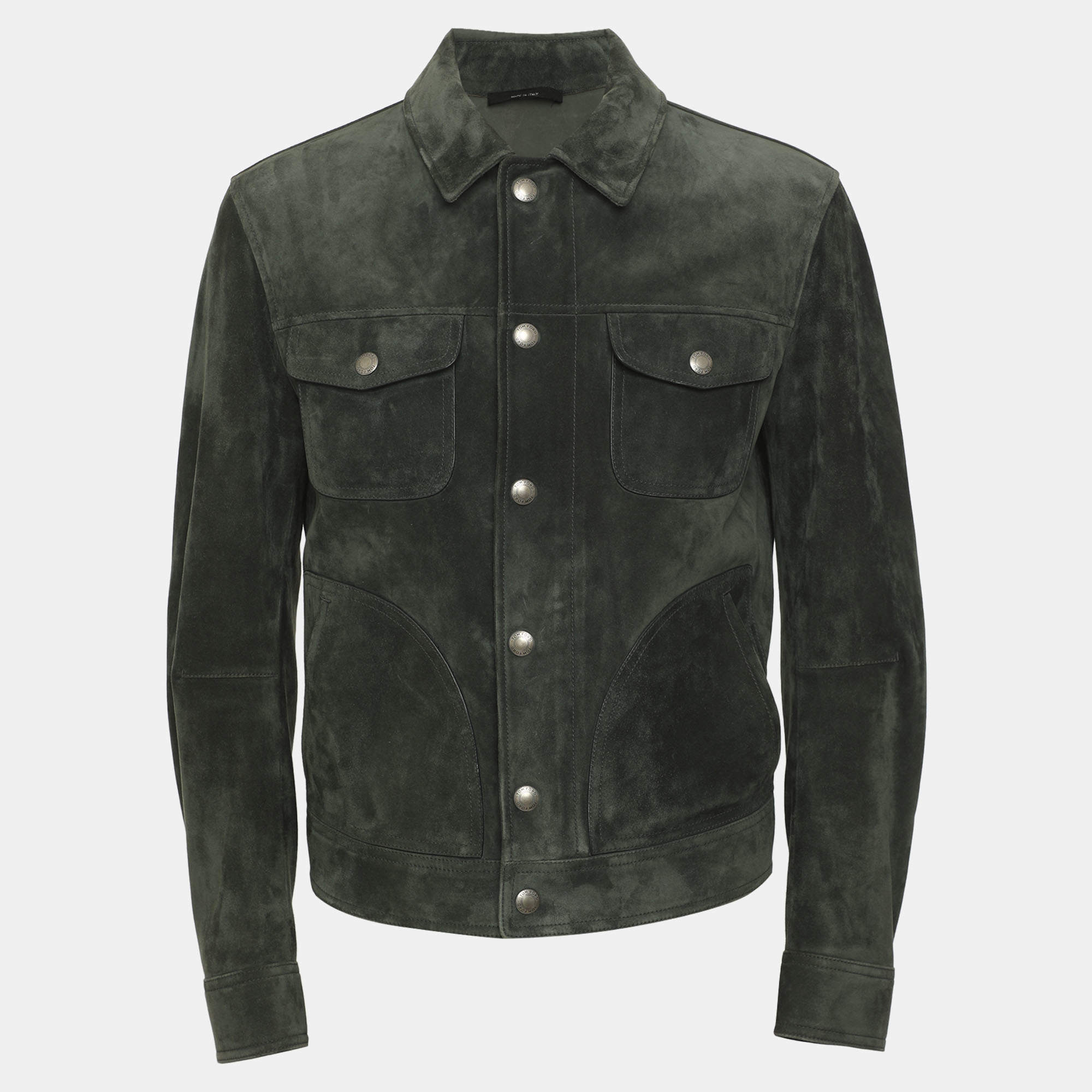 Pre Owned Tom Ford Green Suede Trucker Jacket S