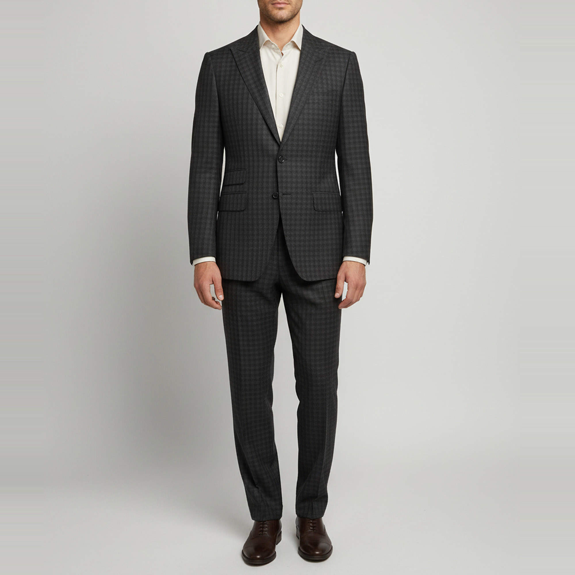 Pre Owned Tom Ford Grey Checked Wool Single Breasted Suit XL
