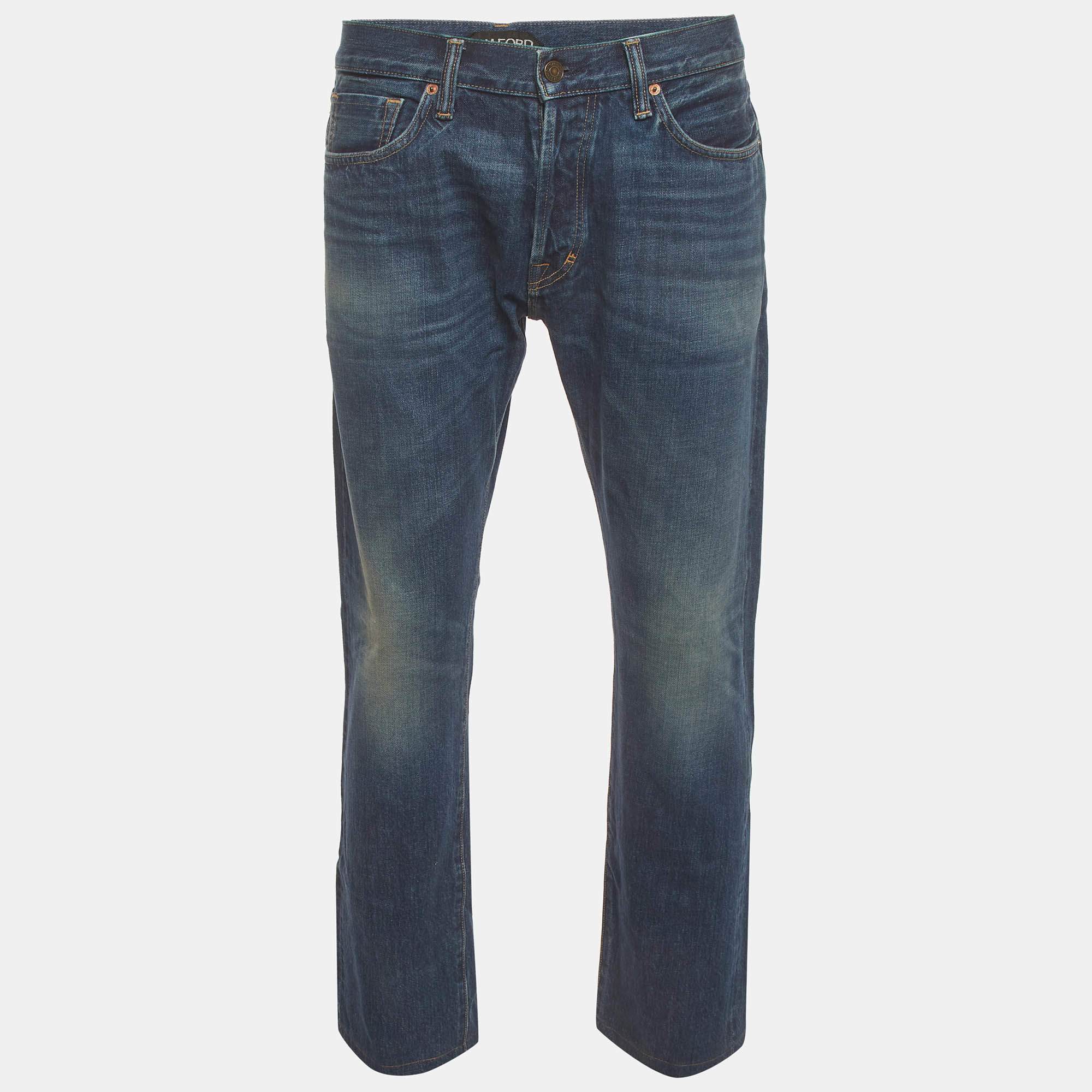Pre Owned Tom Ford Blue Denim Regular Fit Jeans M/Waist 34"