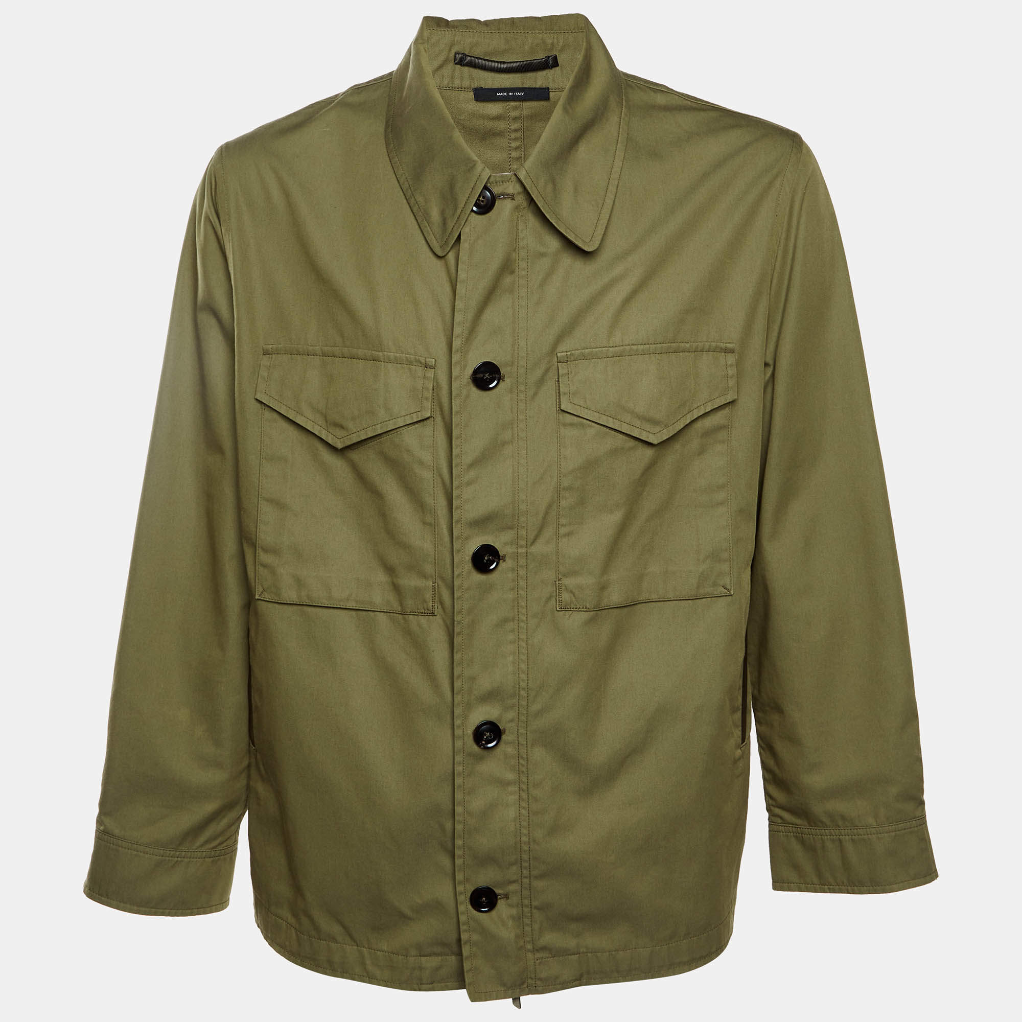 Pre Owned Tom Ford Sage Green Gabardine Zip-Up Enzyme Field Jacket XXXL
