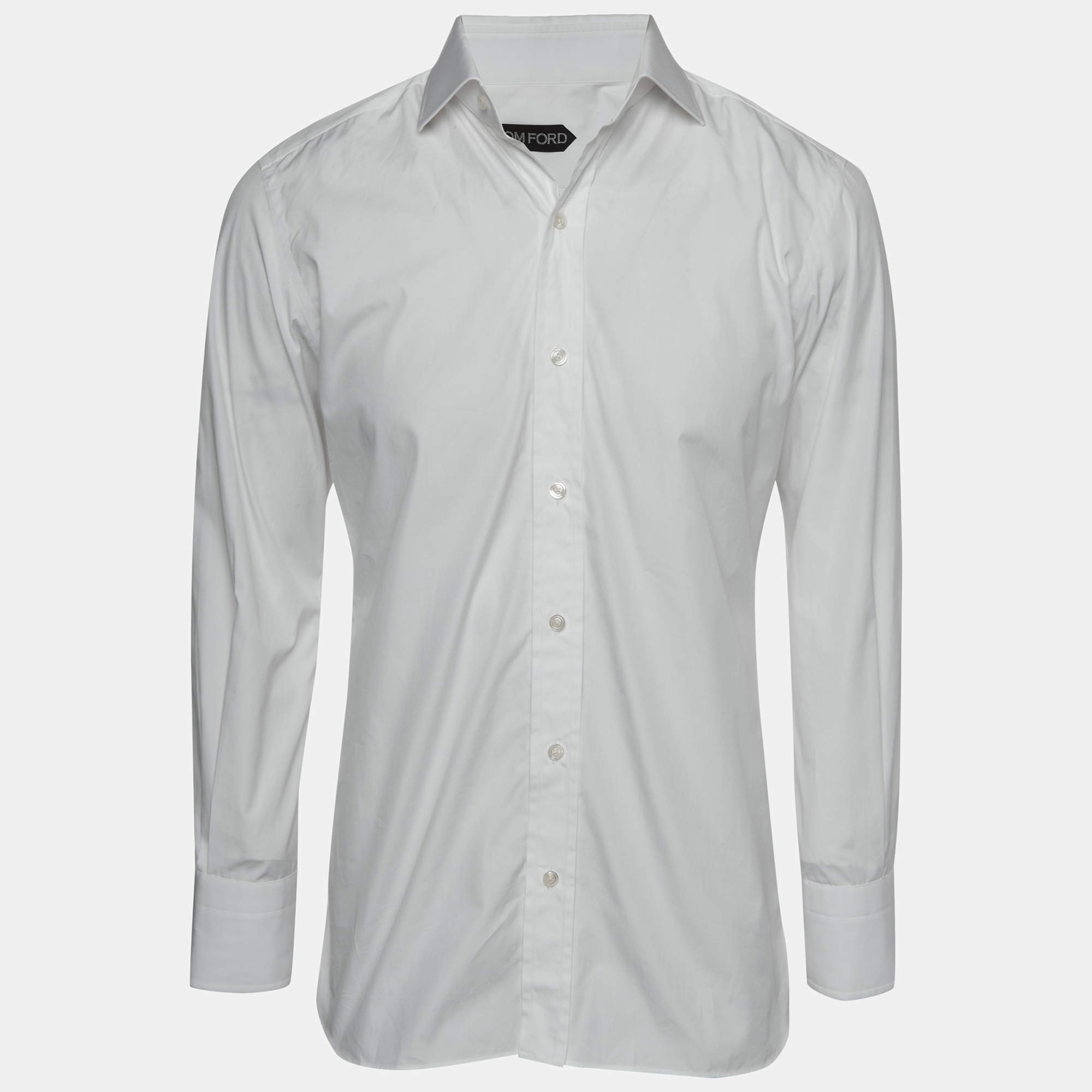 Pre Owned Tom Ford White Poplin Slim Fit Button-Down Shirt L