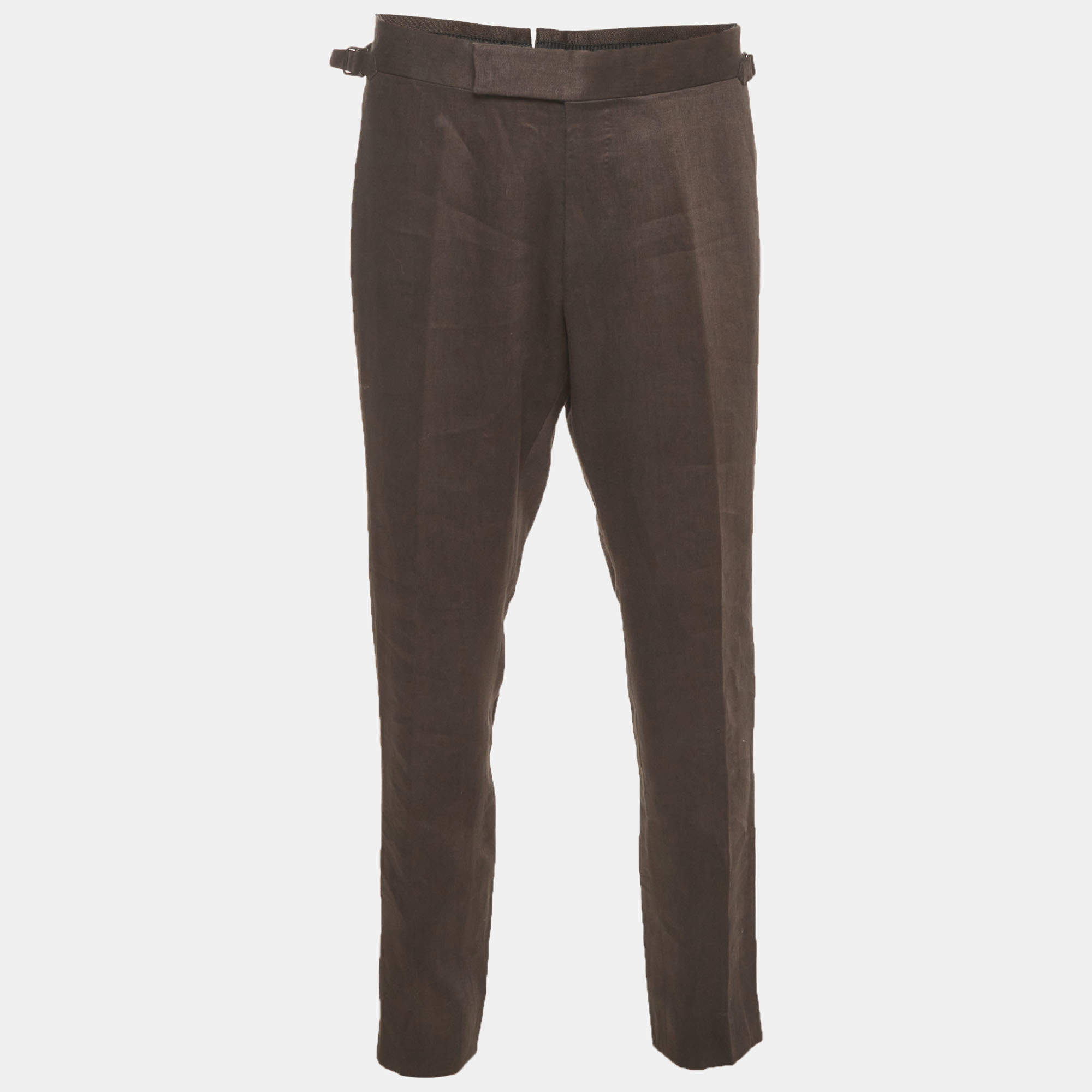 Pre Owned Tom Ford Charcoal Grey Linen Regular Fit Pants XL