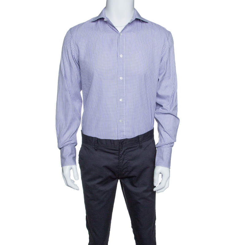 Tom Ford Purple and White Checkered Cotton Button Front Shirt L Tom ...
