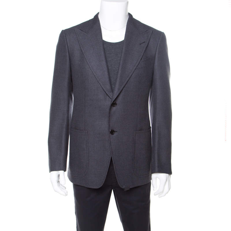 Pre Owned Tom Ford Grey Patterned Jacquard Mohair Blend Tailored Blazer L