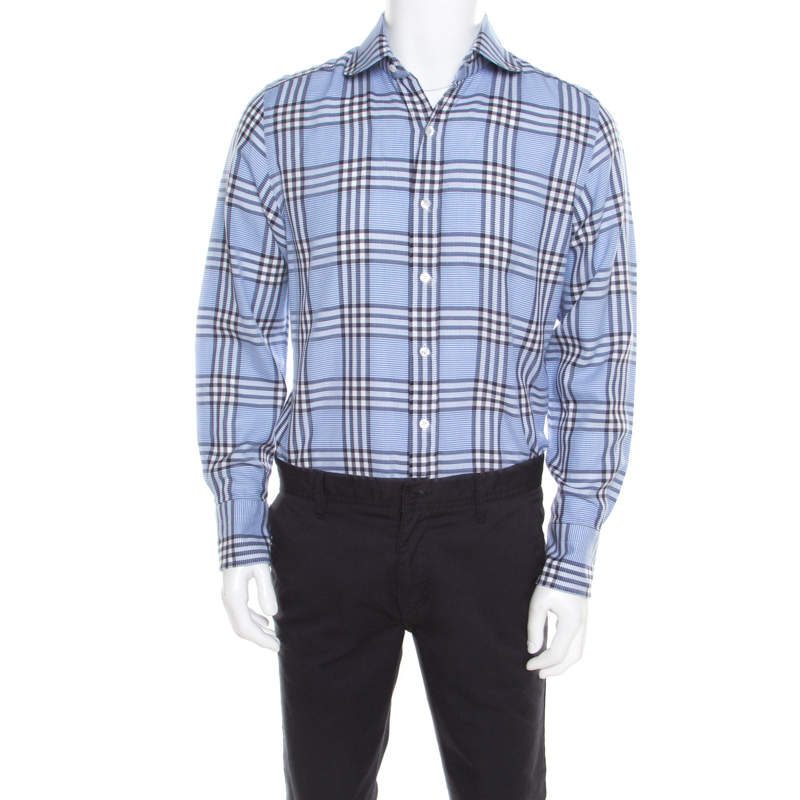 Pre Owned Tom Ford Blue Checked Cotton Long Sleeve Button Front Shirt XL