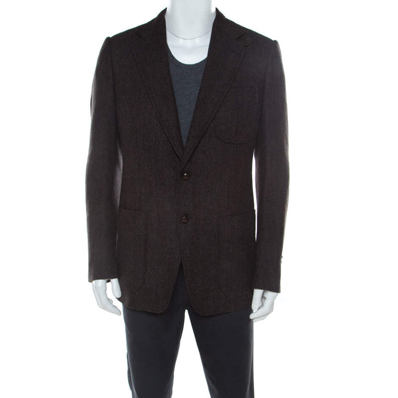Pre Owned Tom Ford Brown Regular Fit Elbow Patch Wool Blazer L