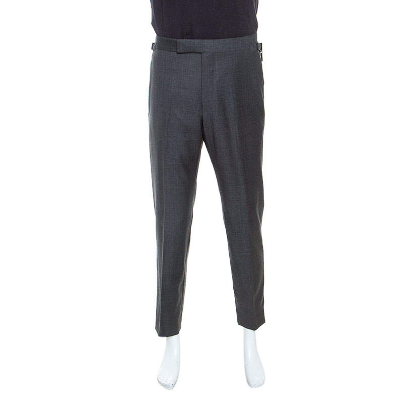 Tom Ford Grey Wool Waist Buckle Detail Regular Fit Trousers L