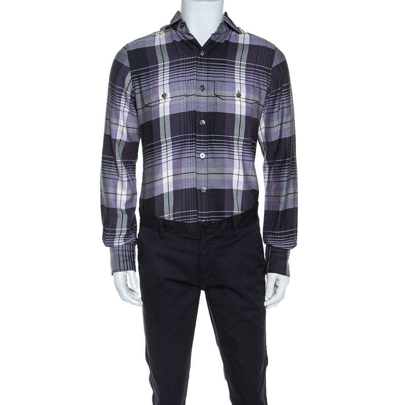 Pre Owned Tom Ford Purple Checked Pattern Cotton Woven Shirt M