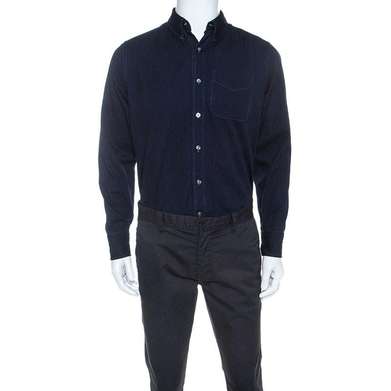 Pre Owned Tom Ford Indigo Blue Dark Wash Denim Classic Fit Shirt L