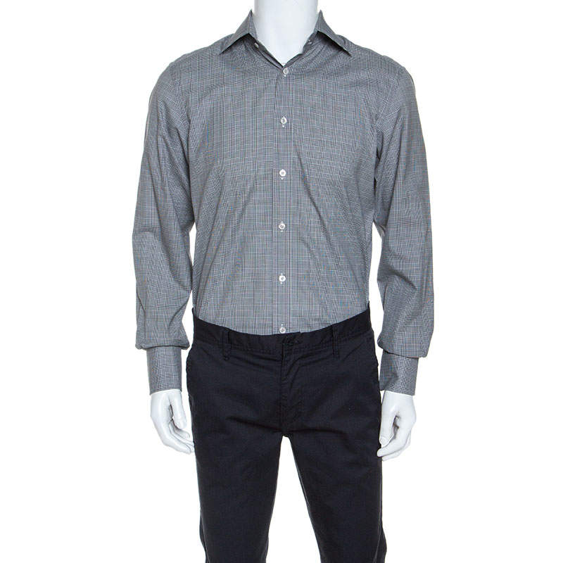Tom Ford Monochrome Glen Check Cotton Front Button Shirt M