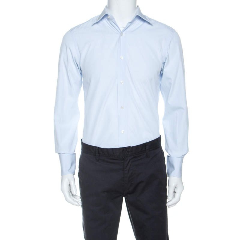 Pre Owned Tom Ford Light Blue Cotton Front Button Shirt M