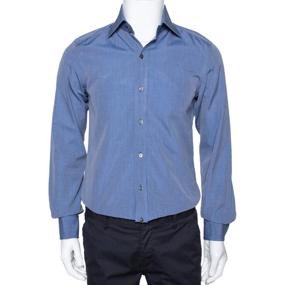Pre Owned Tom Ford Dark Blue Chambray Cotton Long Sleeve Shirt M